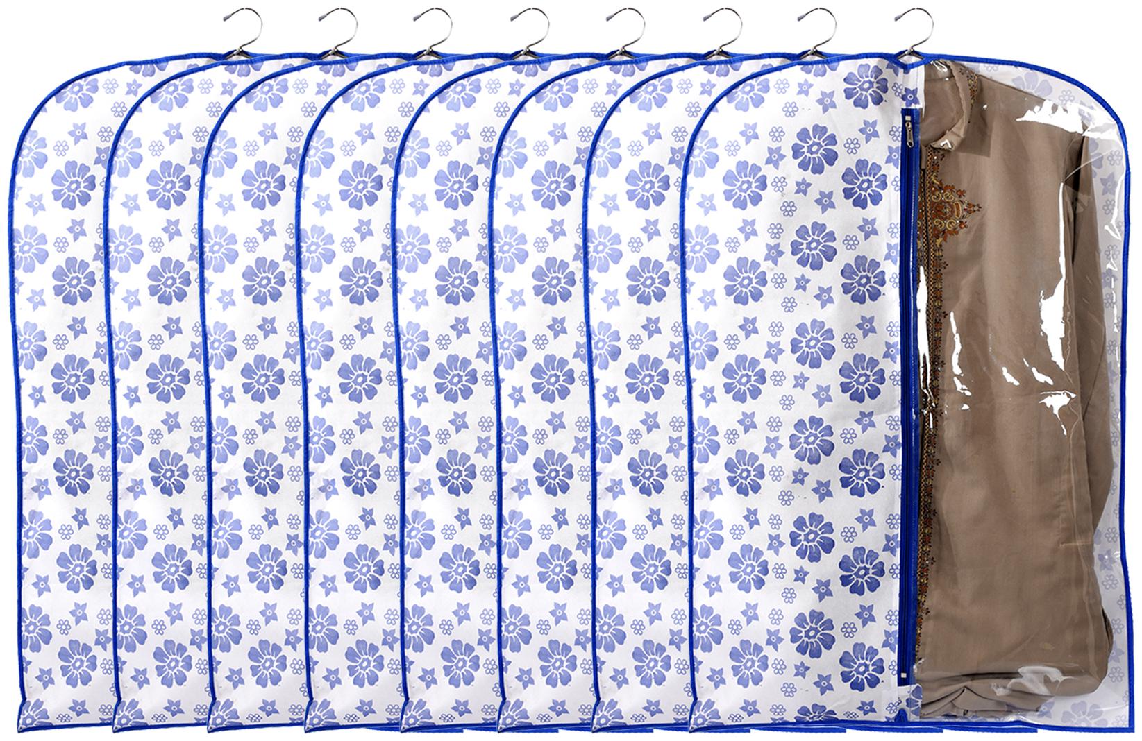 

Kuber Industries Flower Printed 8 pcs Half Transparent Non Woven Men s Coat Blazer Cover (Blue) - CTHH15990
