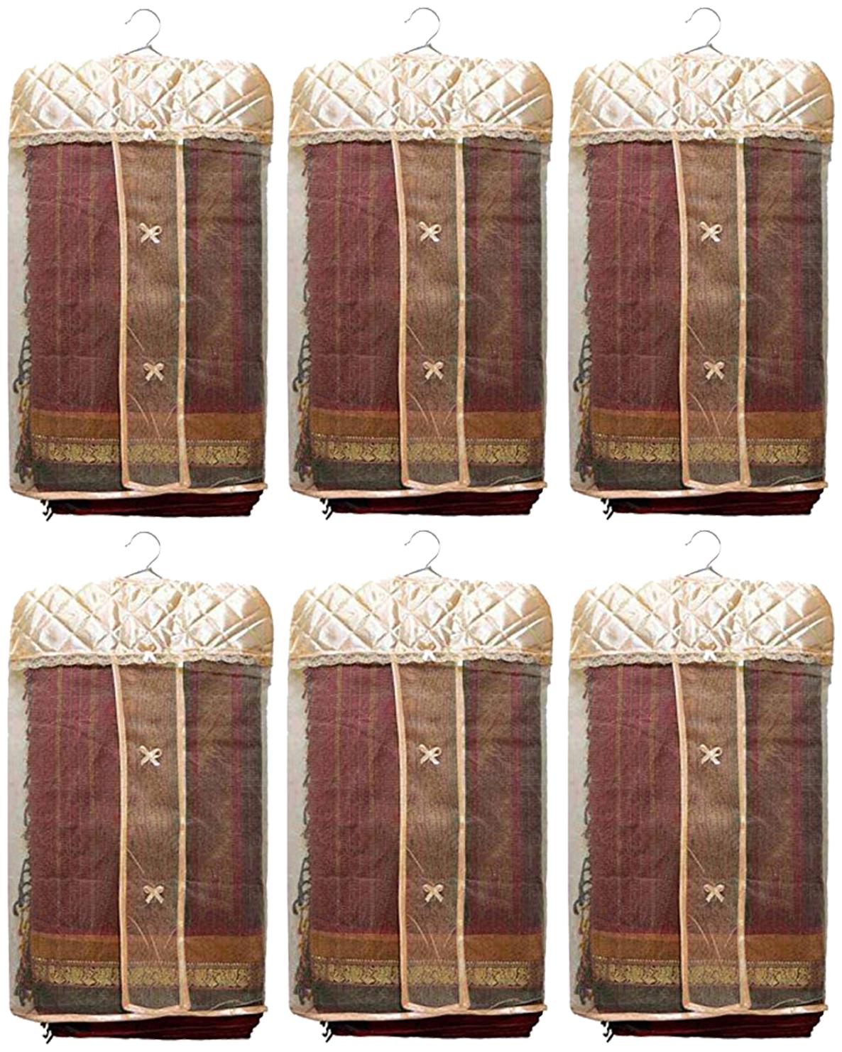 

Kuber Industries Satin 6 Pieces Hanging Saree Cover Set (Peach)- CTHH20112