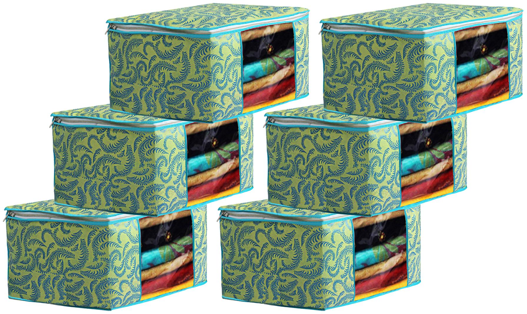 

Kuber Industries Metalic Printed 6 pc Non Woven Fabric Saree Cover Set with Transparent Window Extra Large Green- CTHH16116