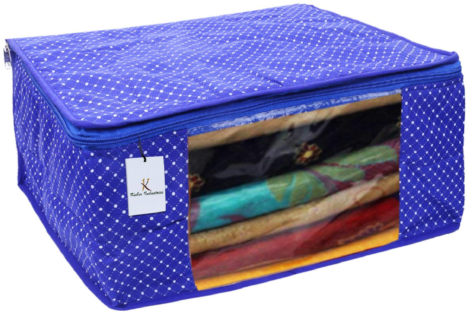 

Kuber Industries Polka Dots 1 Piece Cotton 3 Layered Quilted Saree Cover Blue- CTHH22261