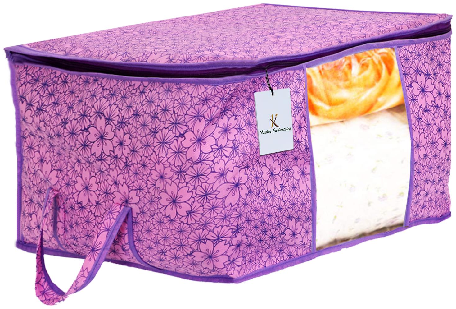 

Kuber Industries Metalic Flower Design Non Woven Underbed Storage Bag Storage Organiser Blanket Cover (Pink Purple) - CTHH16279