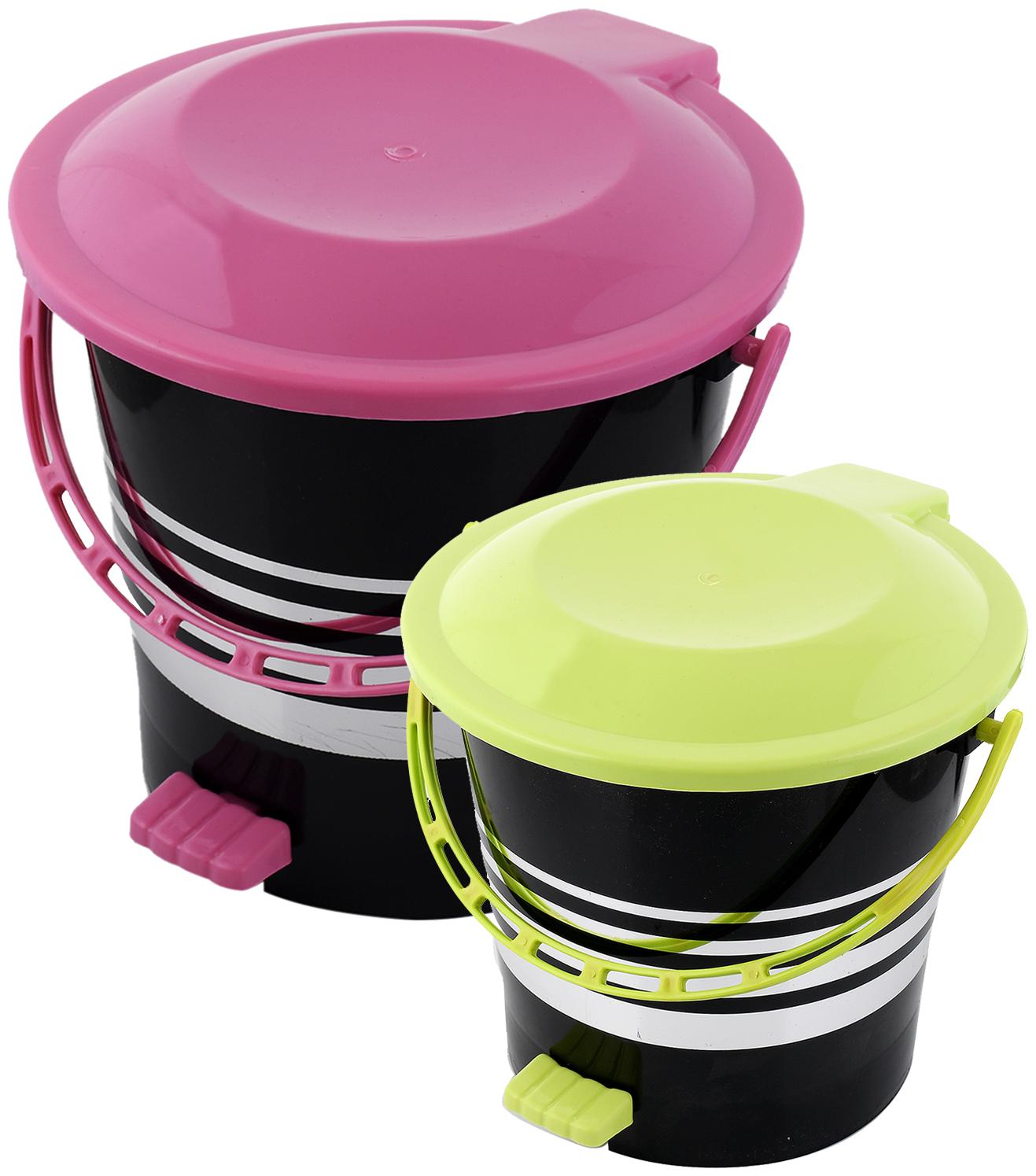 

Kuber Industries 2 pcs Plastic Dustbin Garbage Bin with Handle 5 L 10 L (Pink Green) - CTHH17445