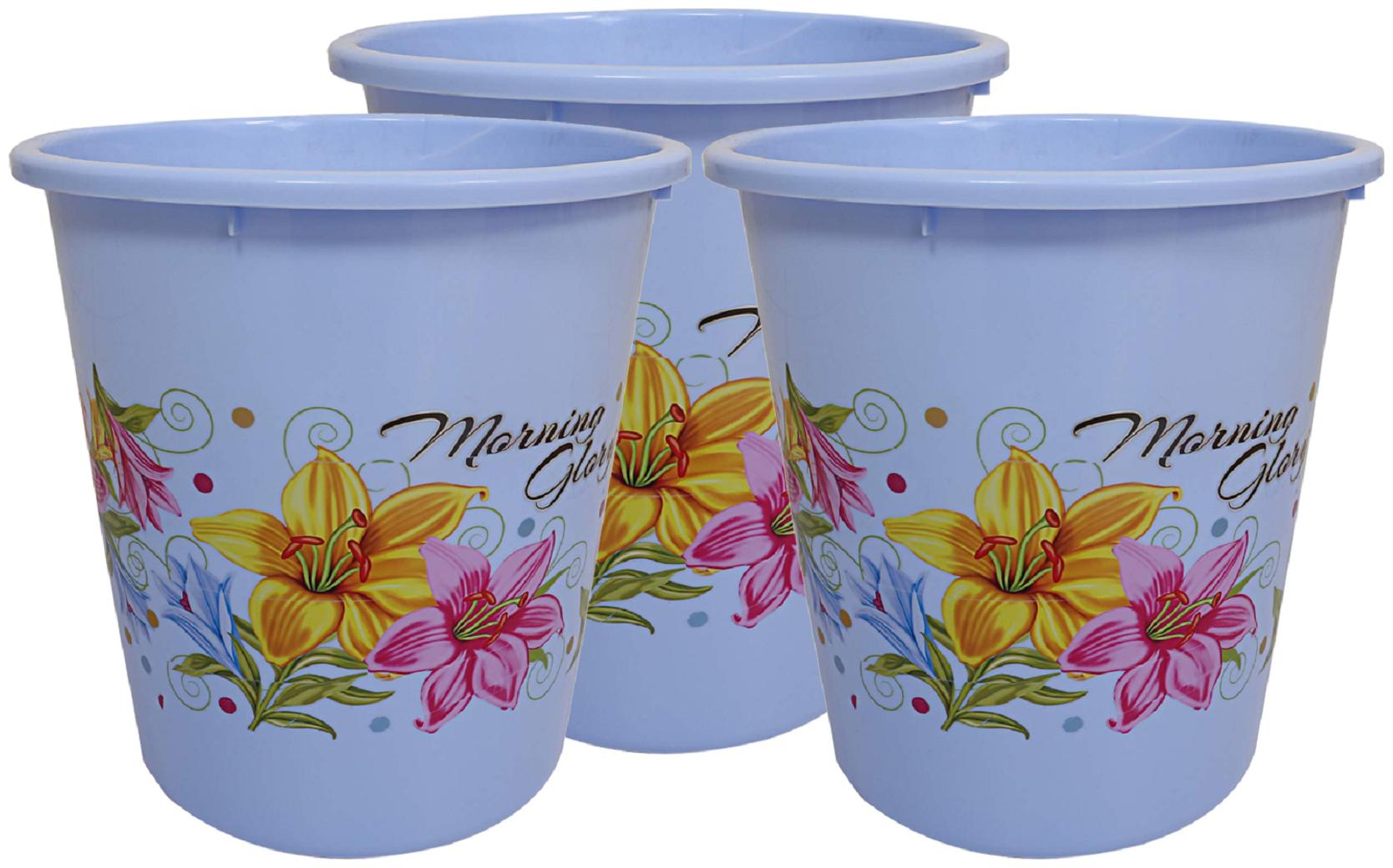 

Kuber Industries Plastic Exclusive 3 Pcs Virgin Floral Dustbin Garbage Bin 5 L Blue- CTHH22358