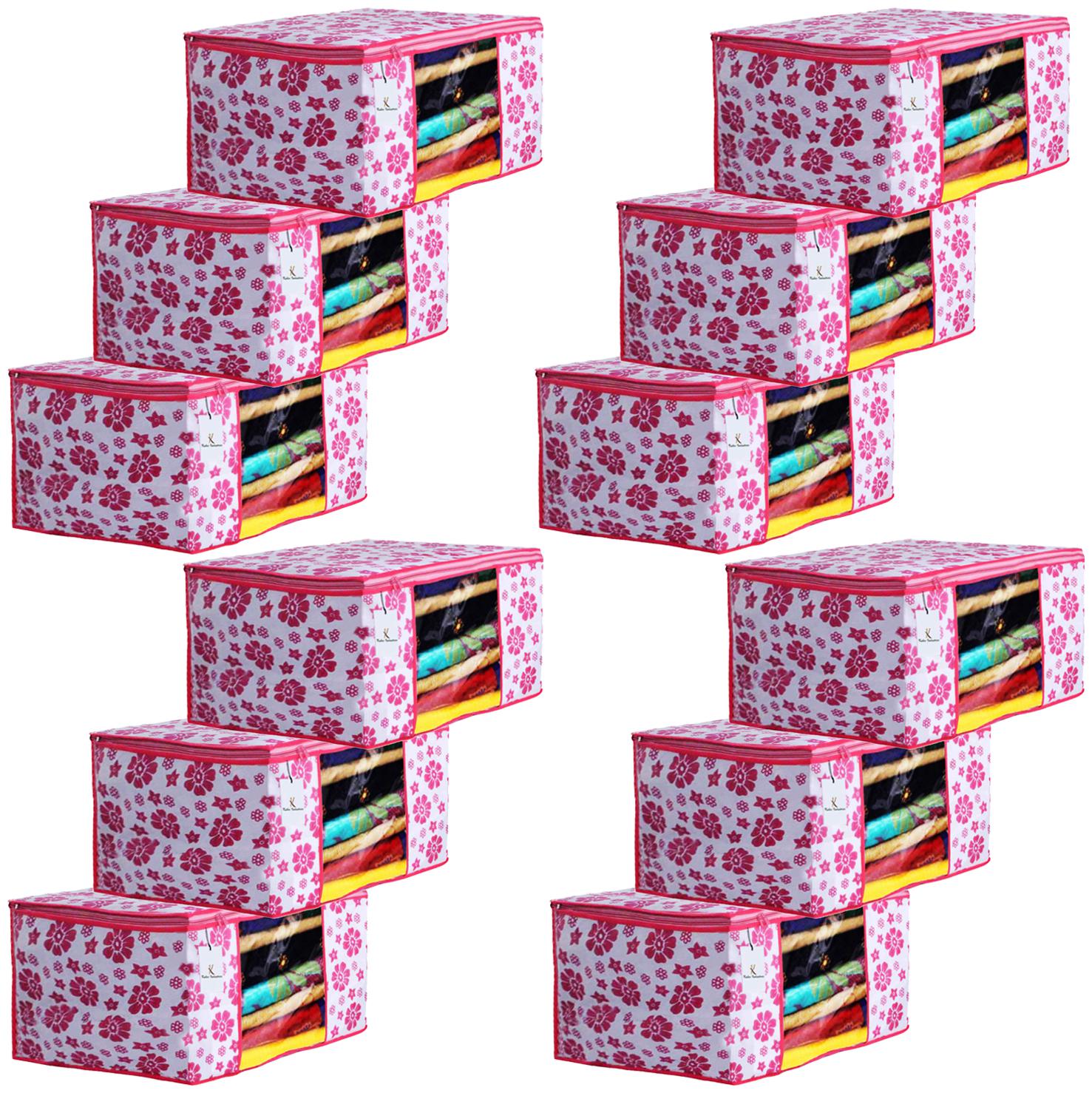 

Kuber Industries Flower Design 12 pc Non Woven Fabric Saree Cover Set with Transparent Window Extra Large Pink- CTHH16138