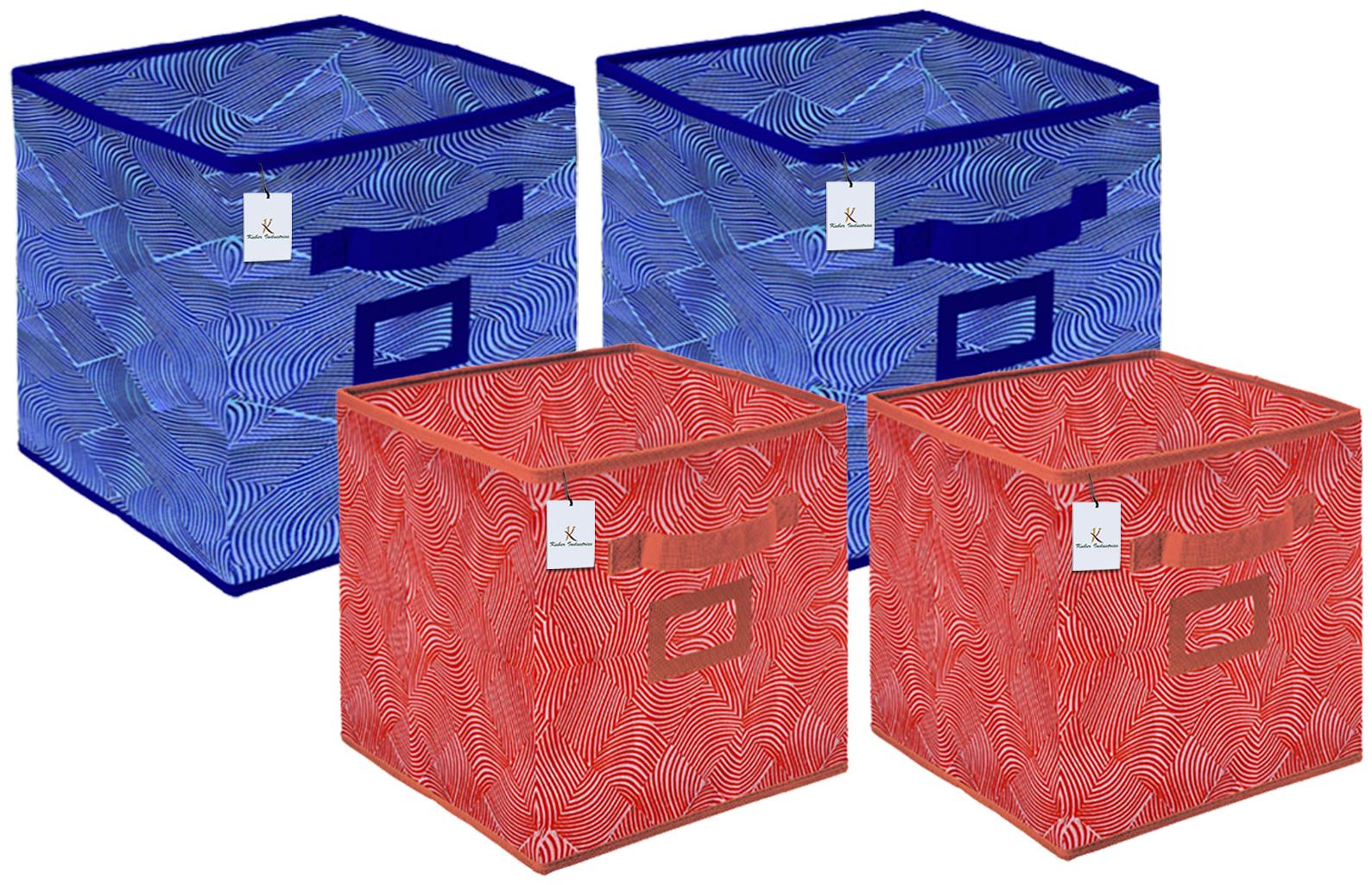 

Kuber Industries Laheriya Design Non Woven 4 pcs Small Large Foldable Storage Organiser Cubes Boxes (Blue Orange) - CTHH17163