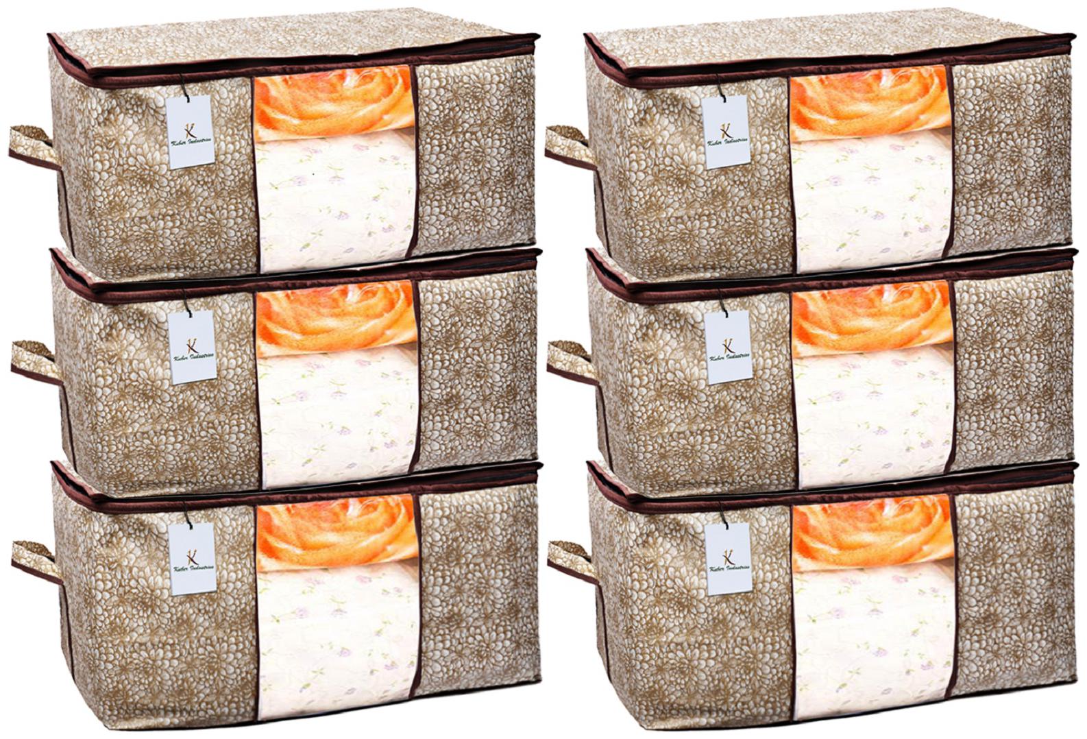 

Kuber Industries Flower Design Underbed Storage Bag Storage Organiser Blanket Cover Set of 6 - Golden Brown Extra Large Size - CTHH12002