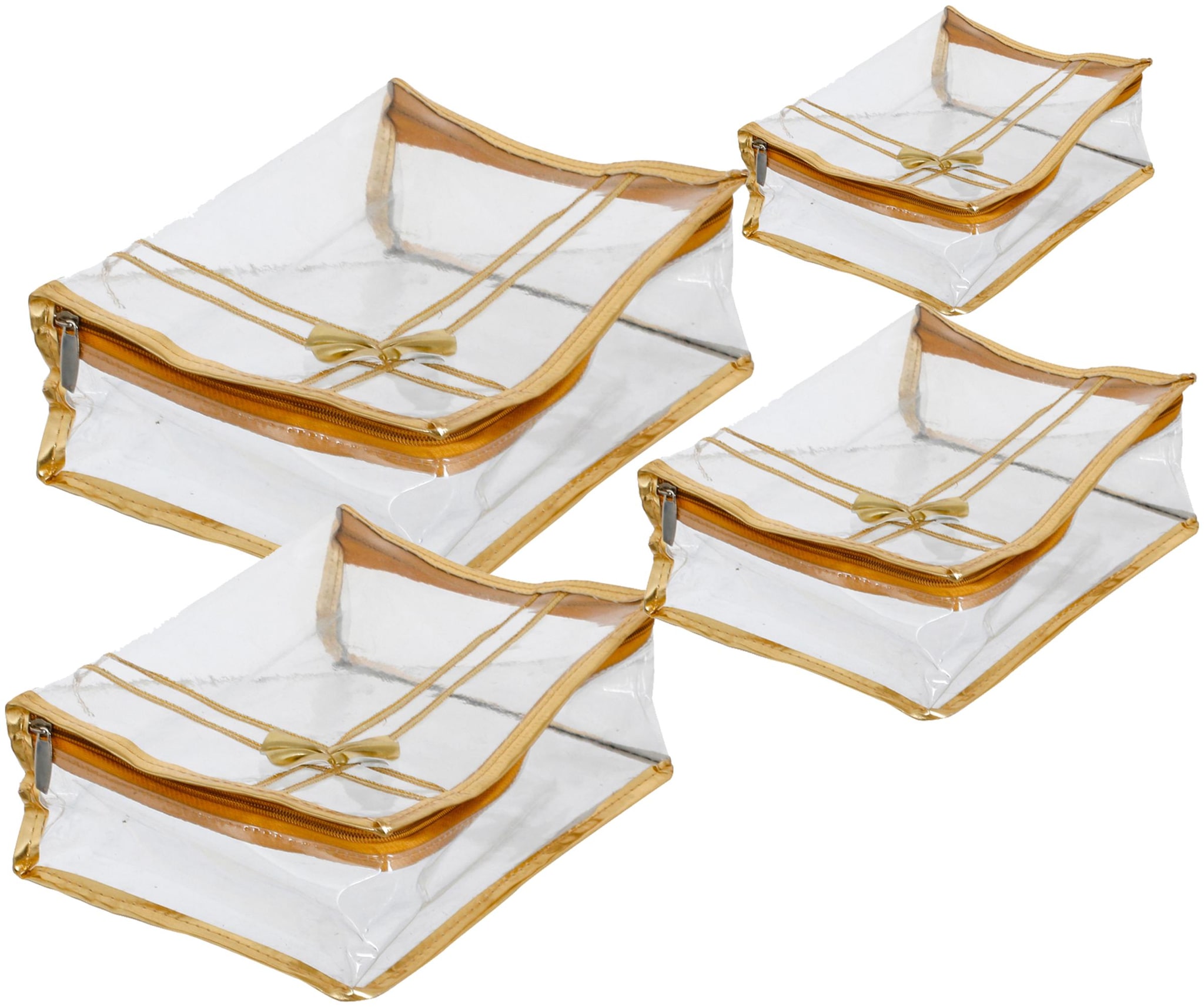 

Kuber Industries Multi Purpose Utility Transparent Cosmetic Bag Toilet Make up Organiser Set of 4 (Gold) - CTHH13795