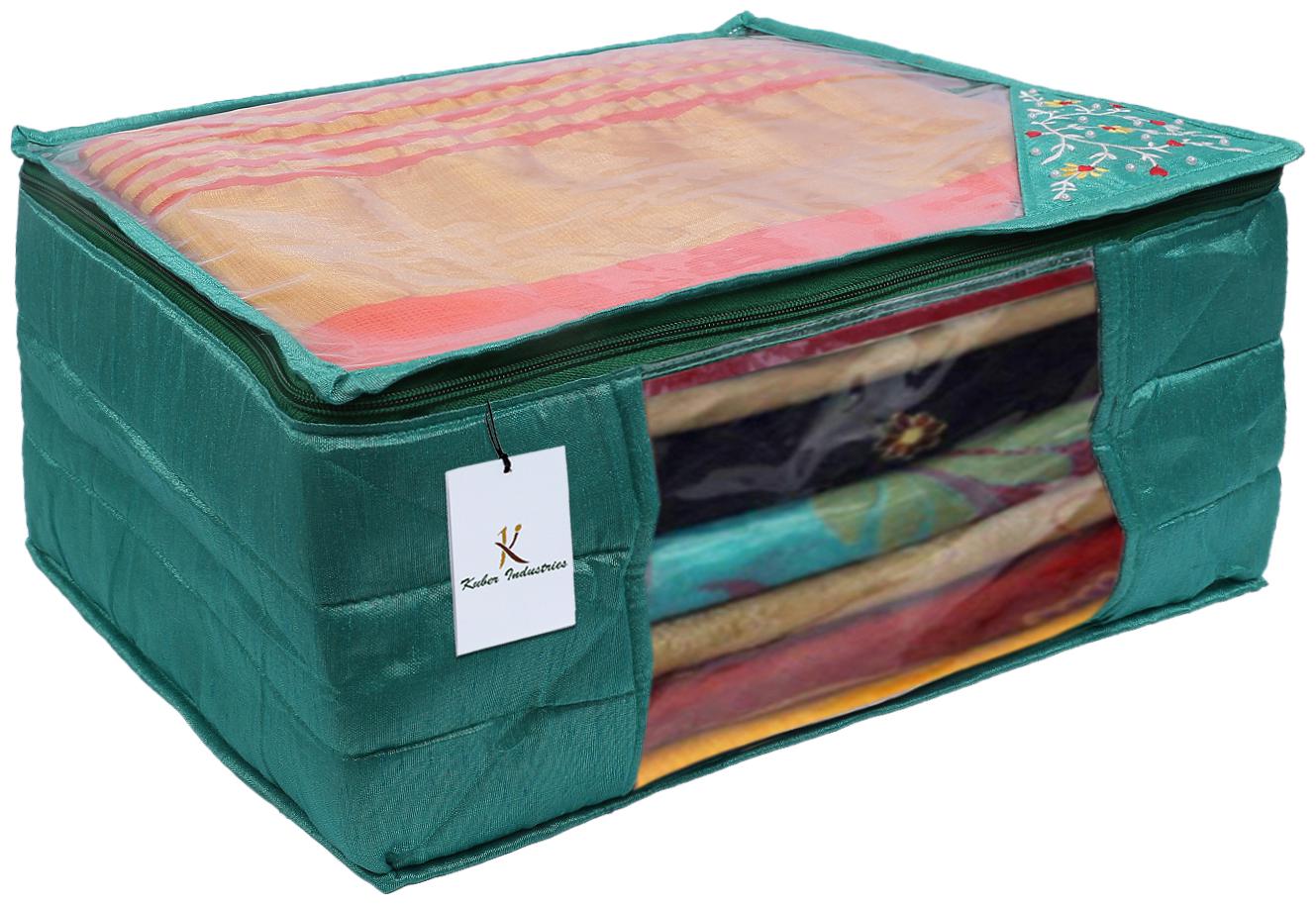 

Kuber Industries 3 layered Quilted Silk Saree Cover (Green) - CTHH21528
