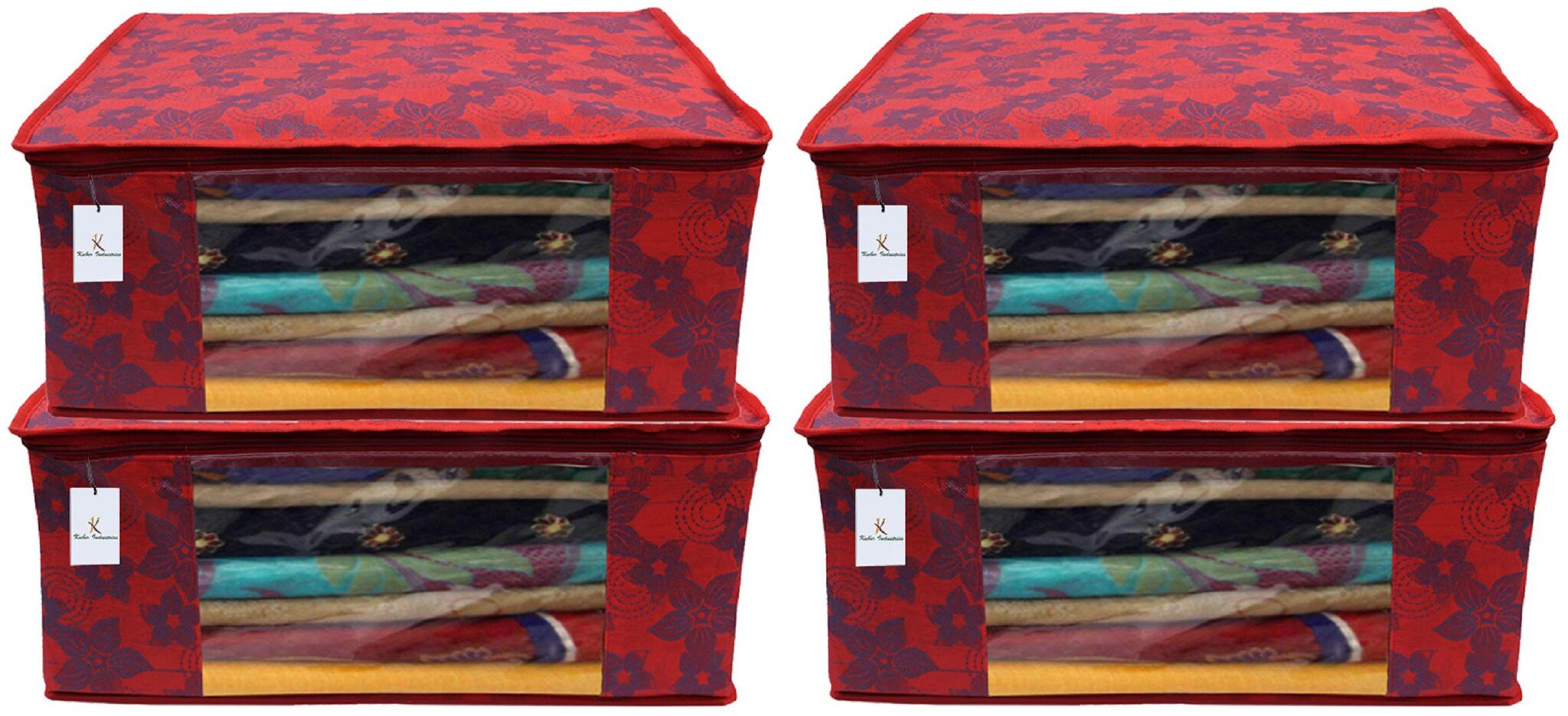 

Kuber Industries 4 pc Non Woven Saree Cover Set Red 7 Inches Height CTHH11589