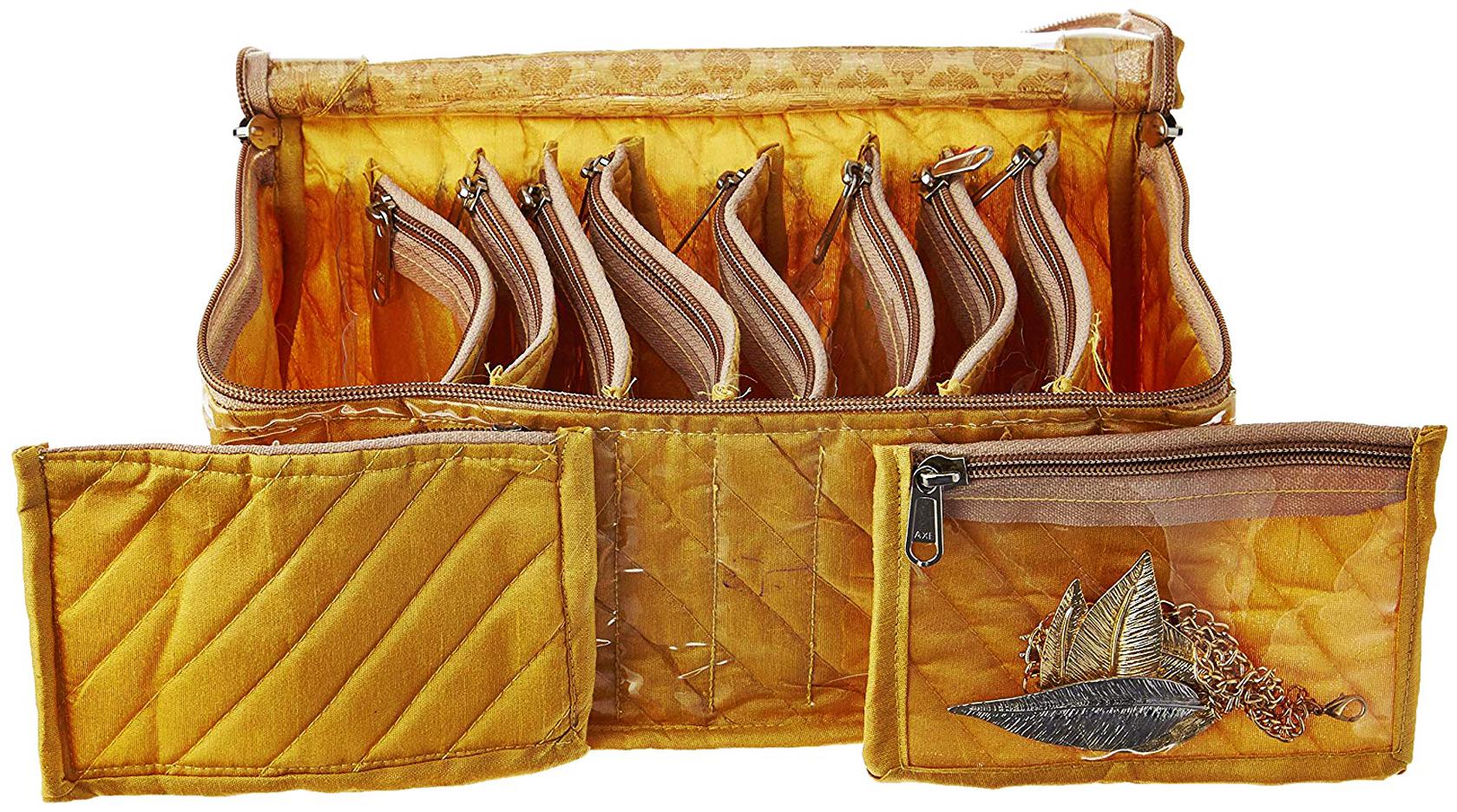 

Kuber Industries Fabric Jewellery Box with 10 Transparent Pouches (Gold) - CTHH14703
