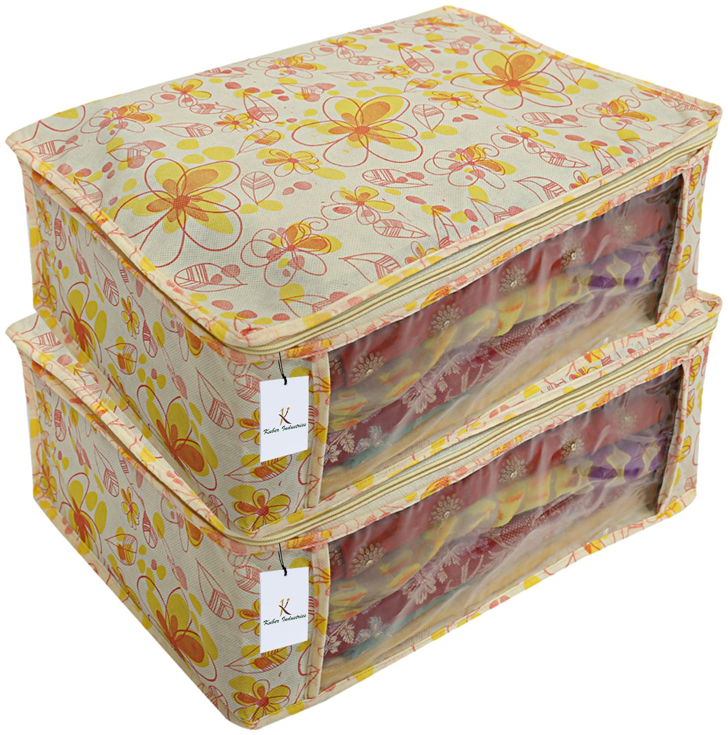 

Kuber Industries 2 Piece Non Woven Saree Cover Set Ivory Red 7 Inches Height CTHH11466
