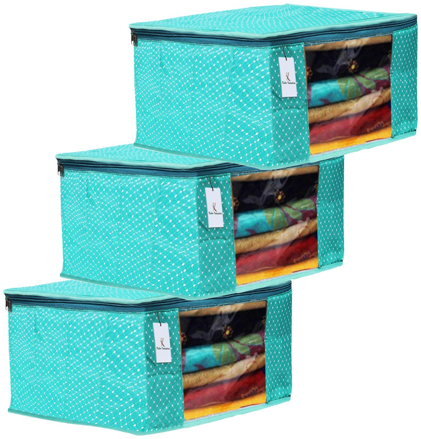 

Kuber Industries Polka Dots 3 pcs Cotton 3 Layered Quilted Saree Cover (Green) - CTHH14768