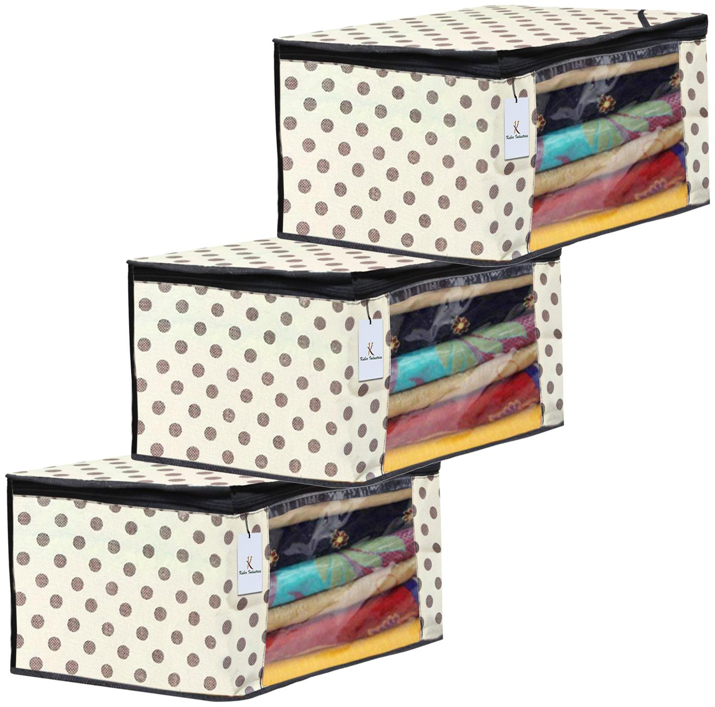 

Kuber Industries Polka Dot Design 3 pc Non Woven Fabric Saree Cover Set with Transparent Window Extra Large Ivory- CTHH16155