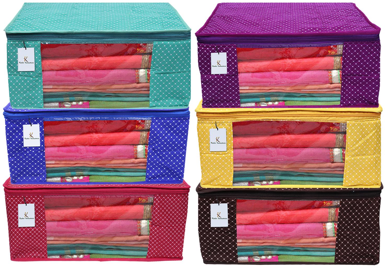 

Kuber Industries Polka Dots 6 Piece Cotton 3 Layered Quilted Saree Cover Multi Color- CTHH22349