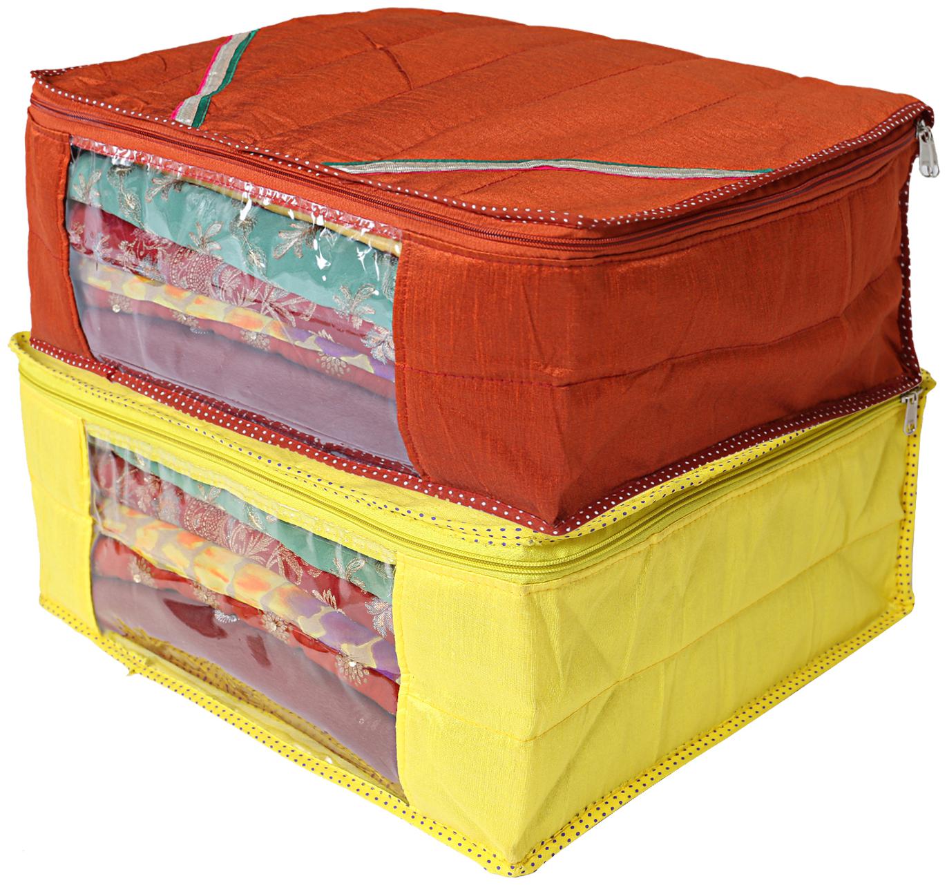 

Kuber Industries 2 pcs Raw Silk Saree Cover Wardrobe Organizer (Yellow Red)- CTHH19220