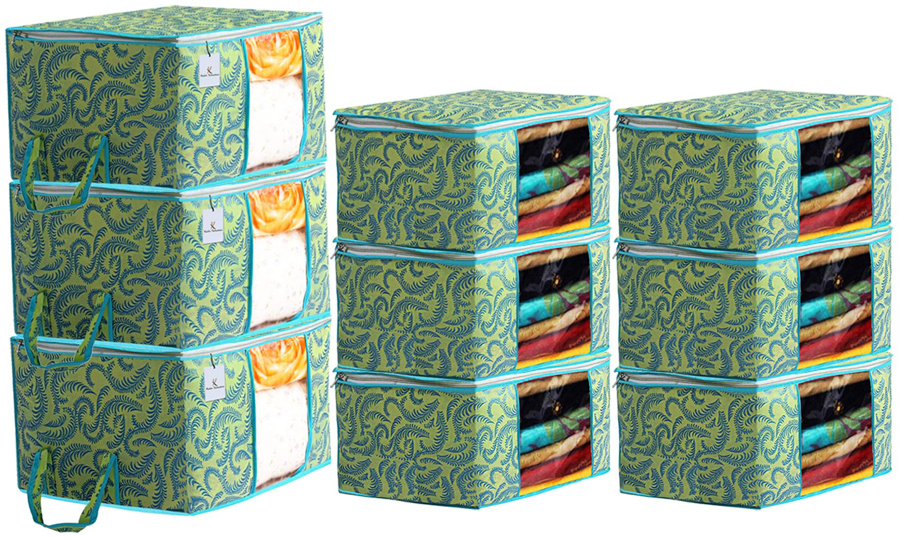 

Kuber Industries Metallic Printed Non Woven 6 pcs Saree Cover And 3 pcs Underbed Storage Bag Cloth Organizer For Storage Blanket Cover Combo Set (Green) - CTHH17913