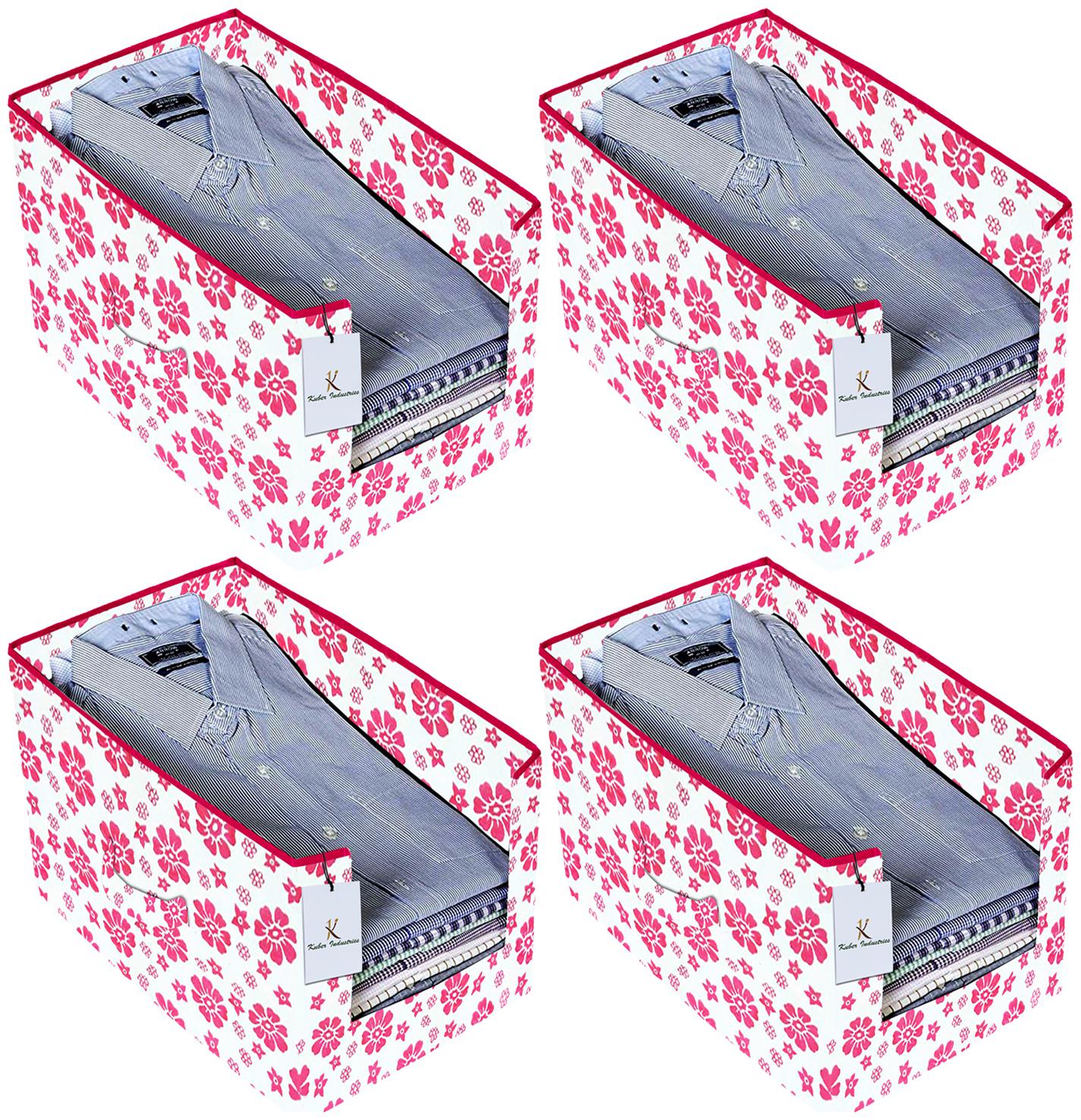 

Kuber Industries Flower Printed 4 pc Non Woven Shirt Stacker Wardrobe Organizer Set (Pink) - CTHH16702