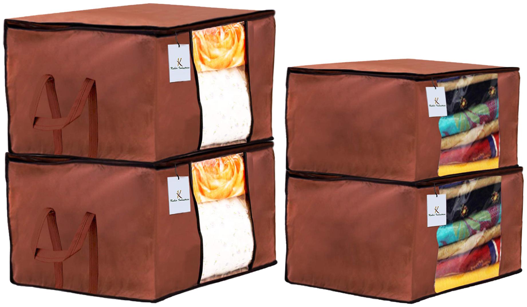 

Kuber Industries Non Woven 2 pcs Saree Cover And 2 pcs Underbed Storage Bag Cloth Organizer For Storage Blanket Cover Combo Set (Brown) - CTHH17882