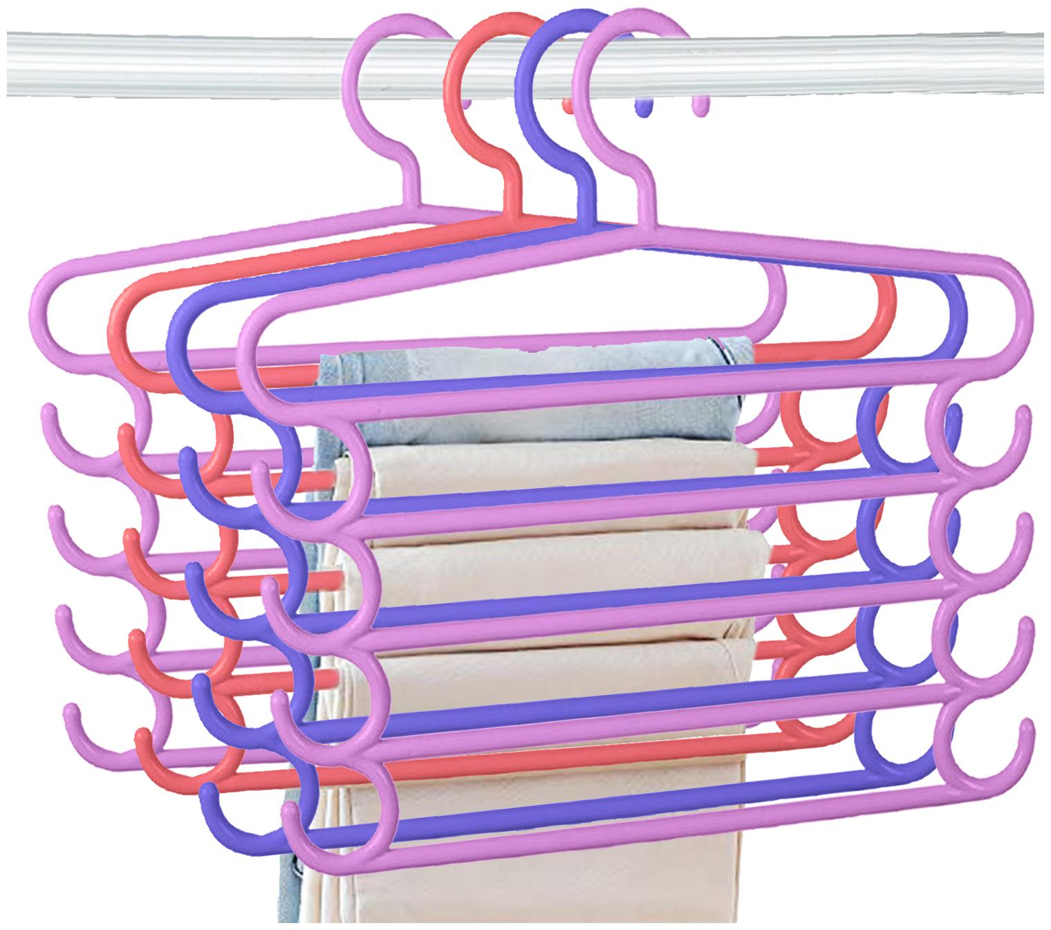

Kuber Industries Five Layers 4 pcs Plastic Clothes Hangers Pants Storage Hangers Cloth Rack Multilayer Storage Scarf Tie Rack Hanger(MultiColor) - CTHH14567