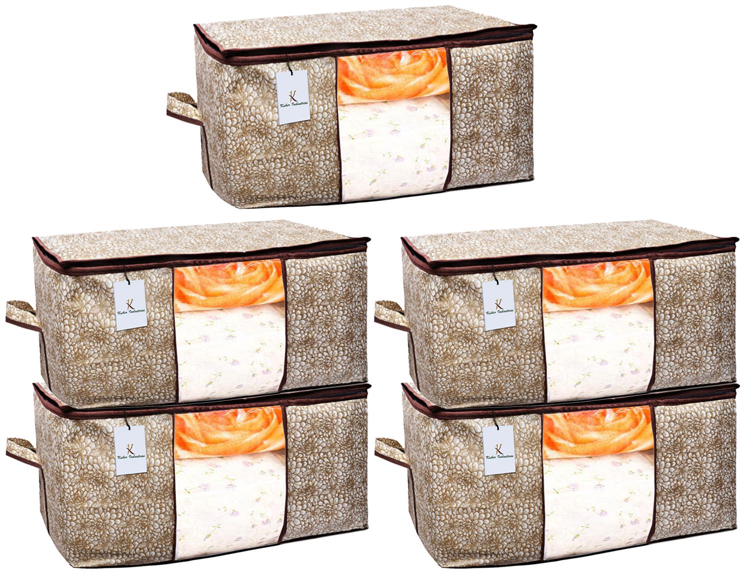 

Kuber Industries Flower Design Underbed Storage Bag Storage Organiser Blanket Cover Set of 5 - Golden Brown Extra Large Size - CTHH12001