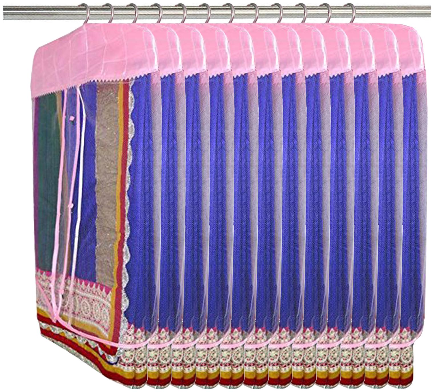 

Kuber Industries Satin 12 Pieces Hanging Saree Cover Set (Pink)- CTHH20105