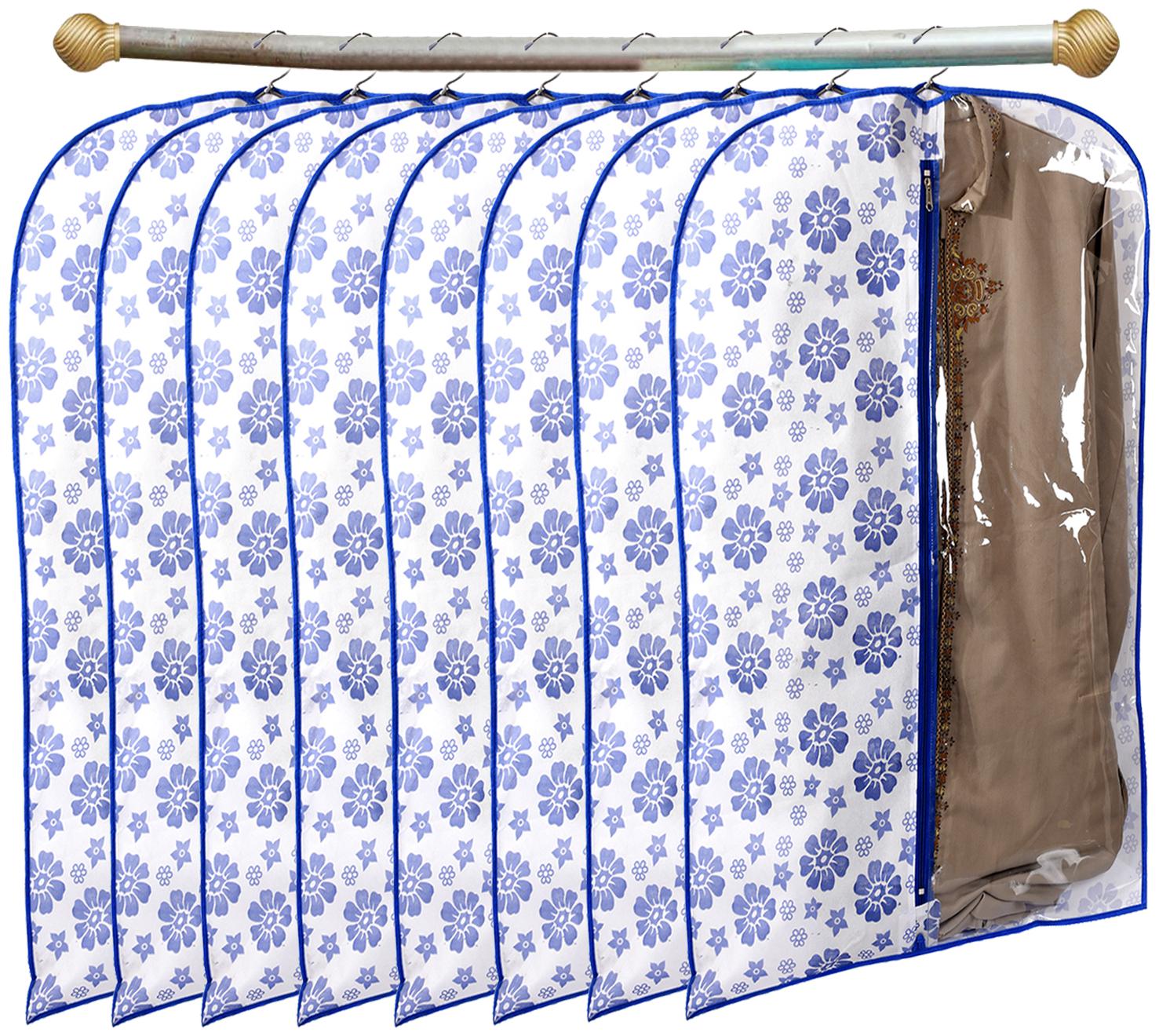 

Kuber Industries Flower Printed 8 pcs Half Transparent Non Woven Men s Coat Blazer Cover (Blue) - CTHH15998