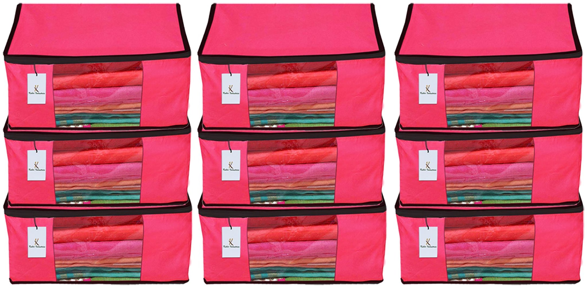 

Kuber Industries 9 Piece Non Woven Fabric Saree Cover Set with Transparent Window Extra Large Pink CTHH14157