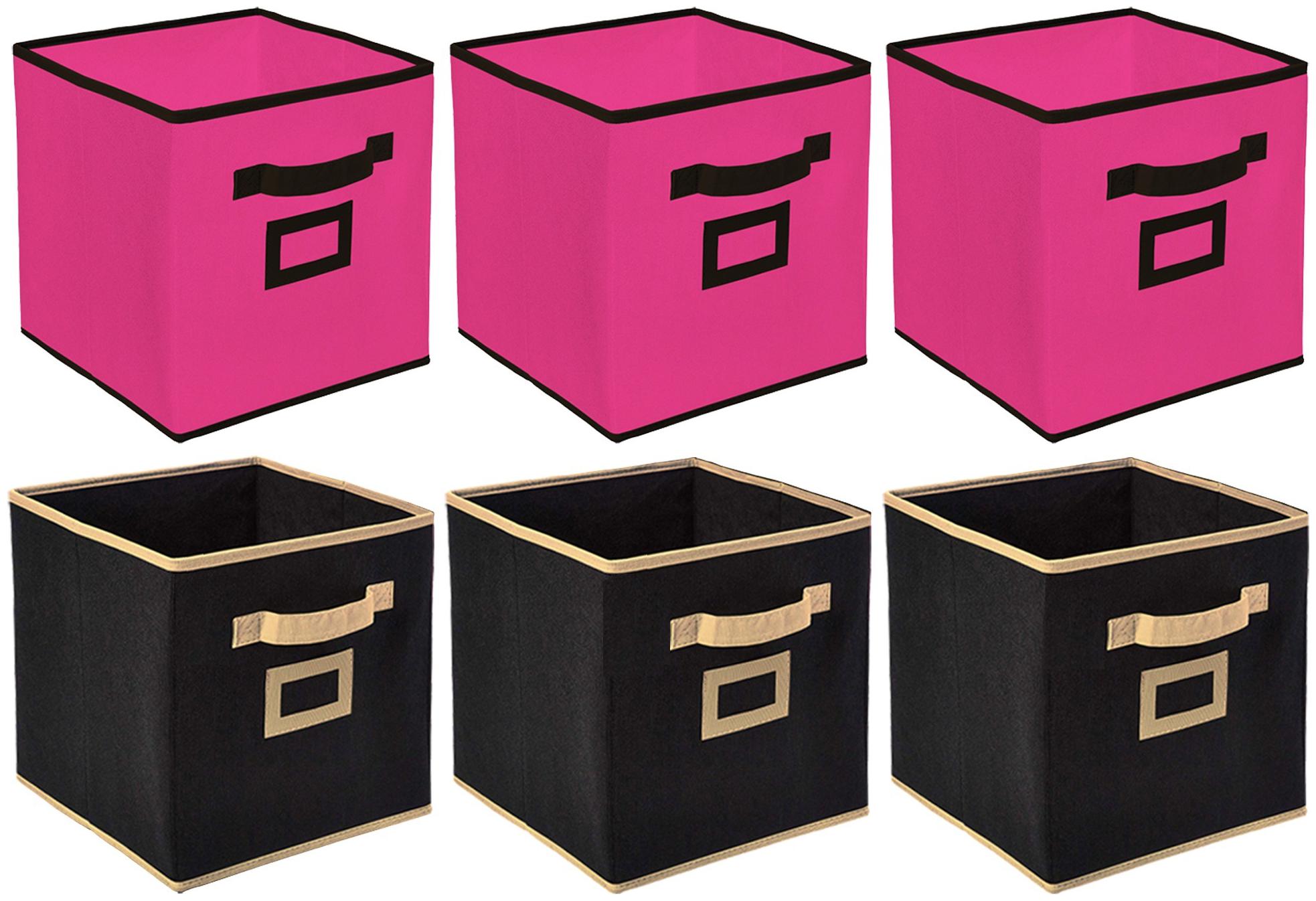 

Kuber Industries Non Woven 6 pcs Small Foldable Storage Organiser Cubes Boxes (Black Pink) - CTHH16913