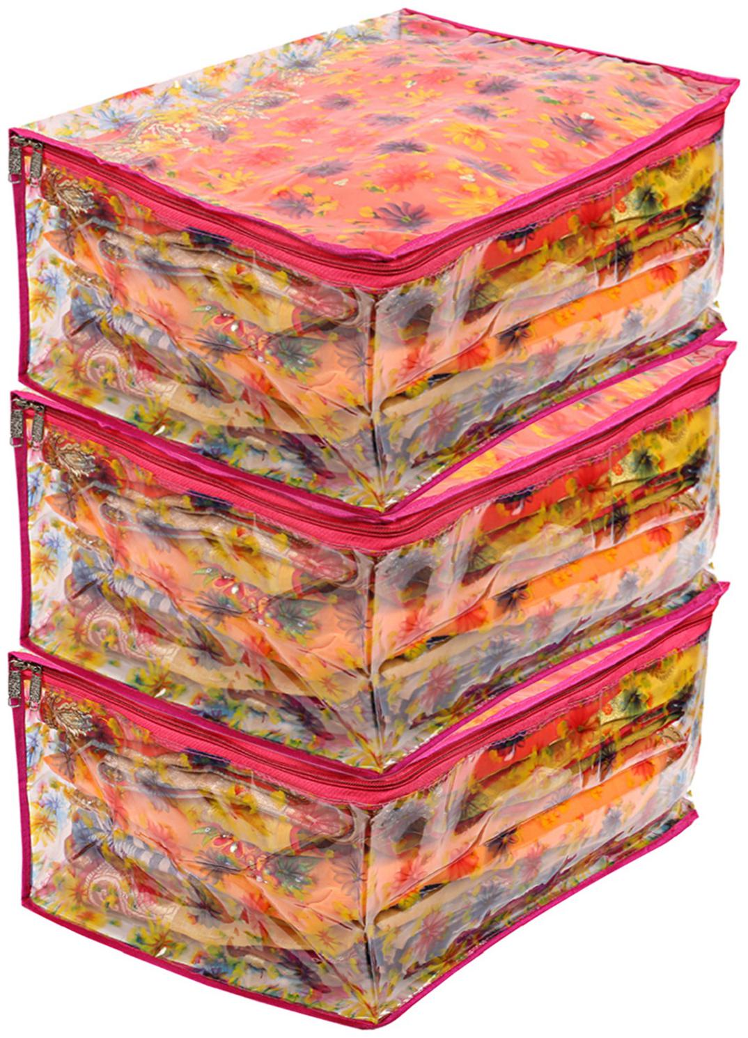 

Kuber Industries Transparent 3 pcs Saree Cover (Pink) - CTHH10885