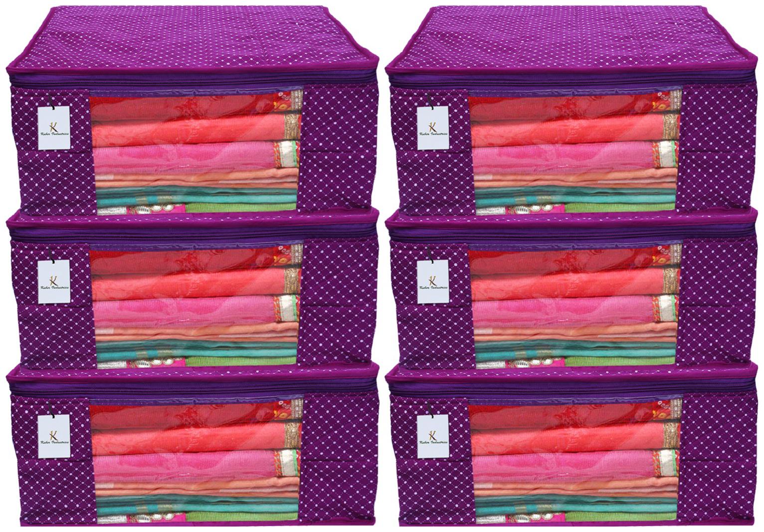 

Kuber Industries Polka Dots 6 Piece Cotton 3 Layered Quilted Saree Cover Purple- CTHH22272