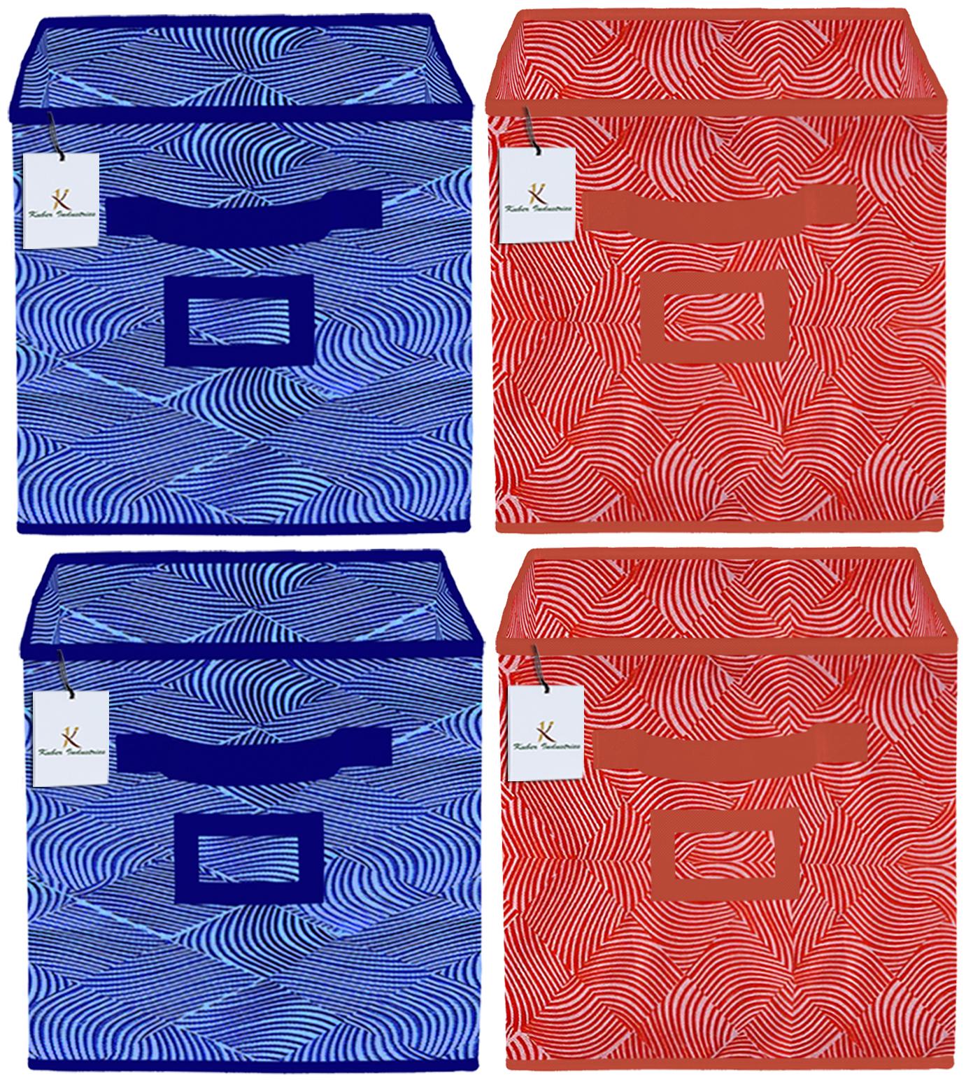 

Kuber Industries Laheriya Design Non Woven 4 pcs Small Foldable Storage Organiser Cubes Boxes (Blue Orange) - CTHH17122