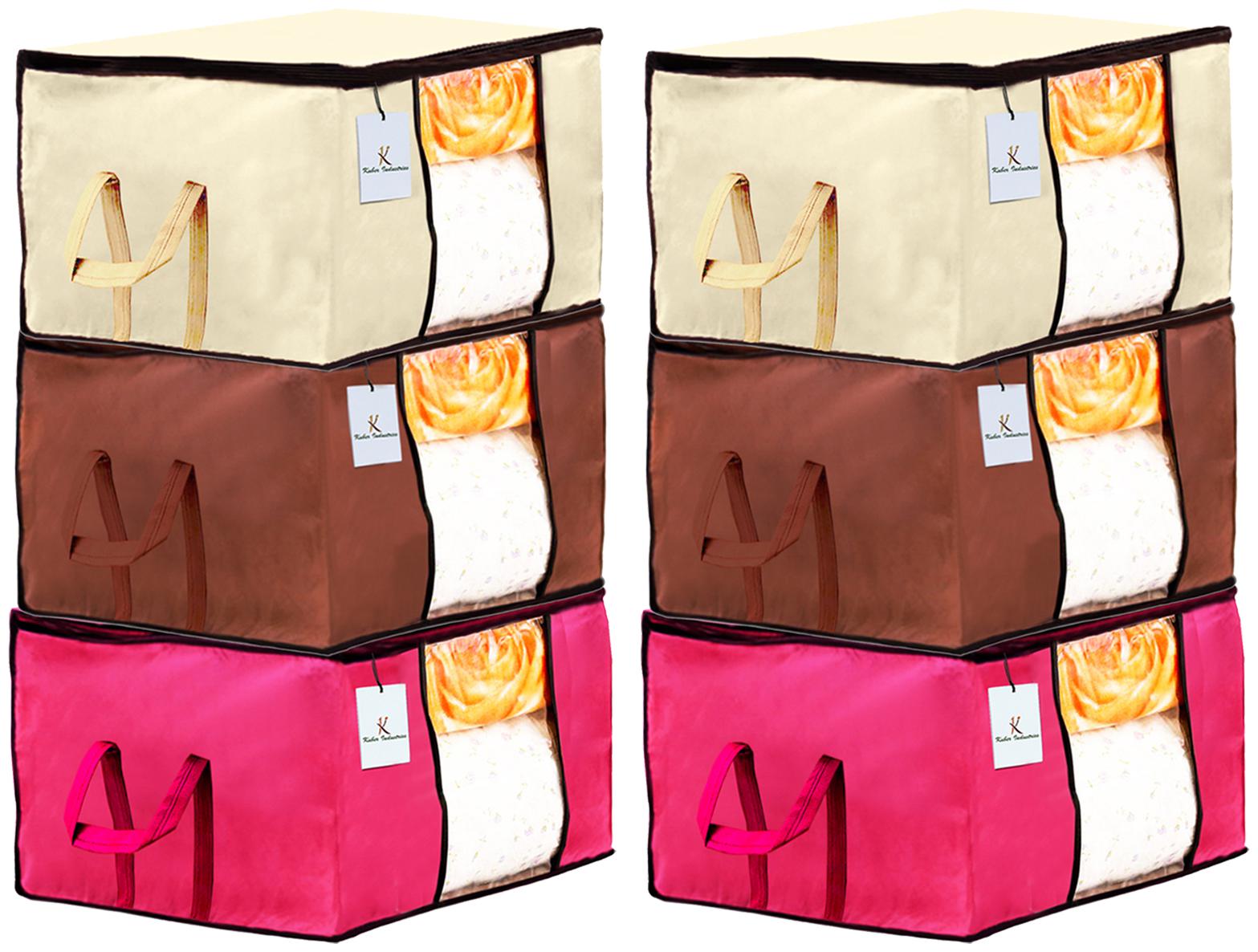 

Kuber Industries Underbed Storage Bag Storage Organiser Blanket Cover Set of 6 - Extra Large Size Ivory Pink Dark Brown CTHH14290
