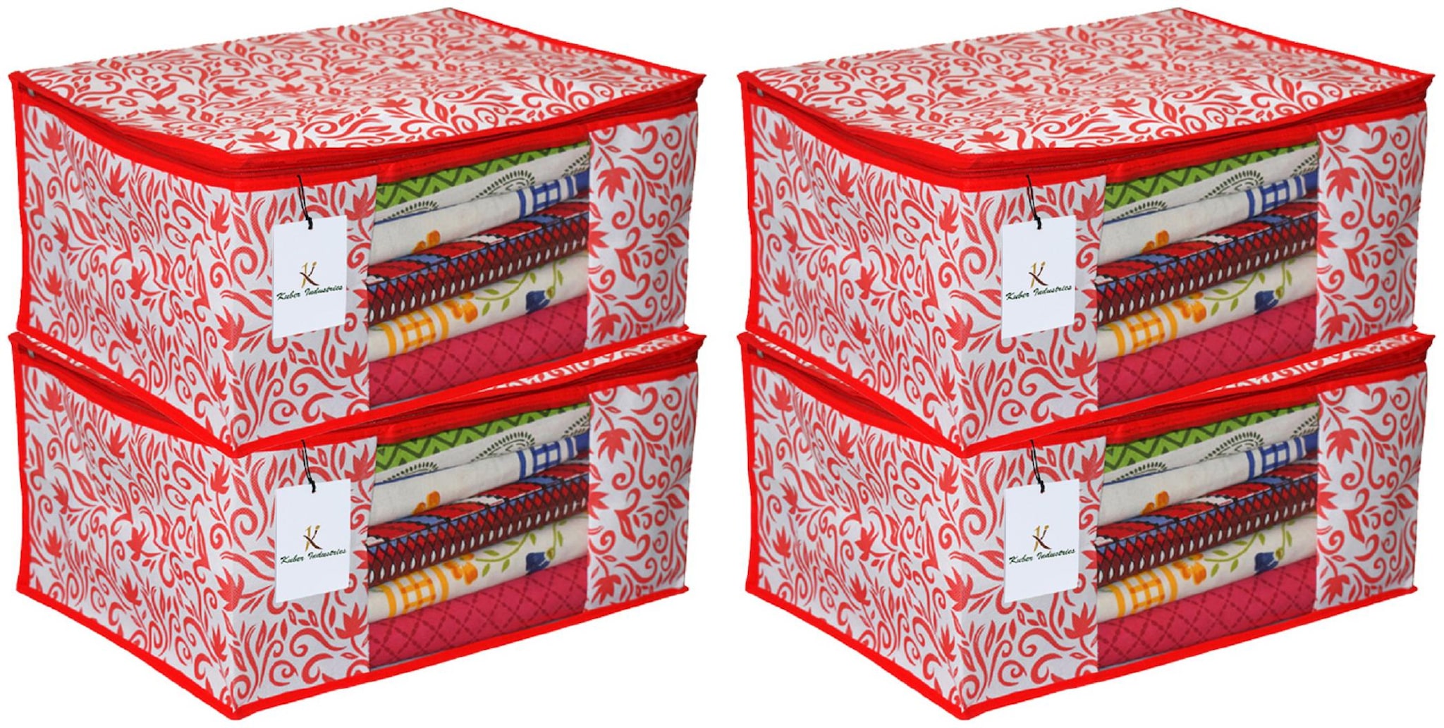 

Kuber Industries 4 pcs Non-Woven Extra Large Saree Cover (Red)- CTHH11557