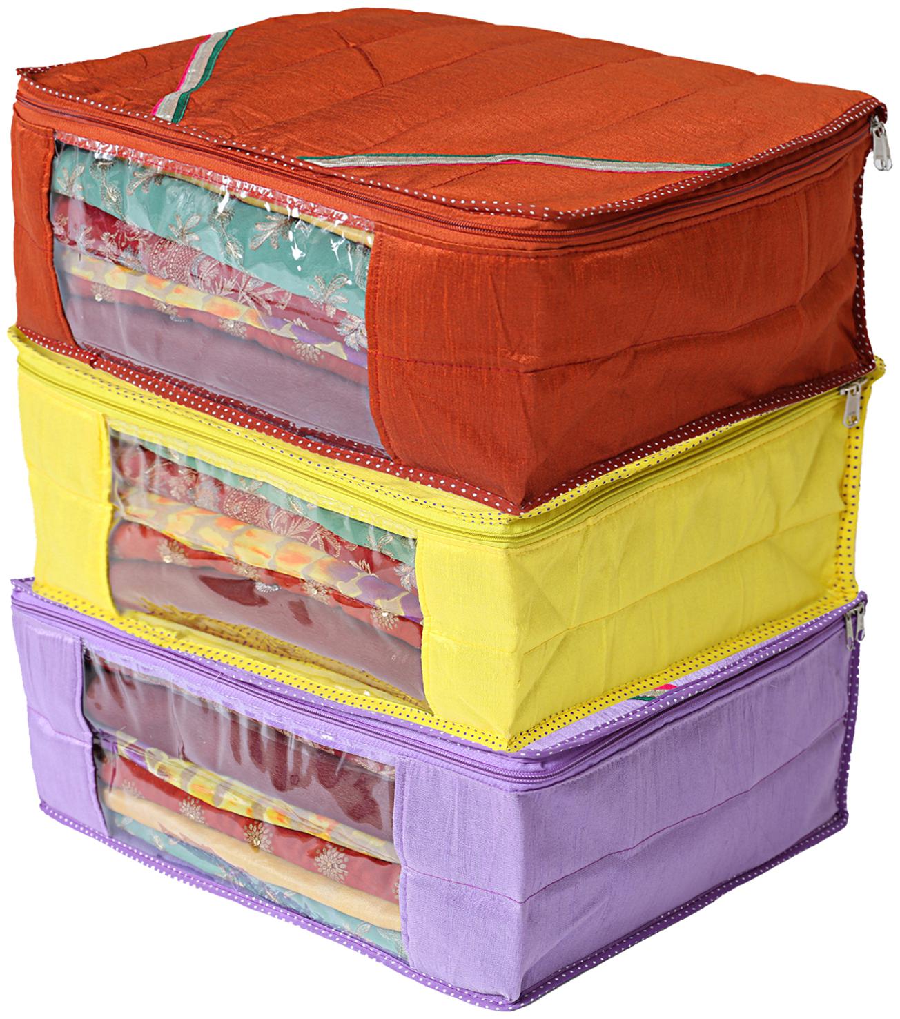 

Kuber Industries 3 pcs Raw Silk Saree Cover Wardrobe Organizer (Yellow Red Purple)- CTHH19226