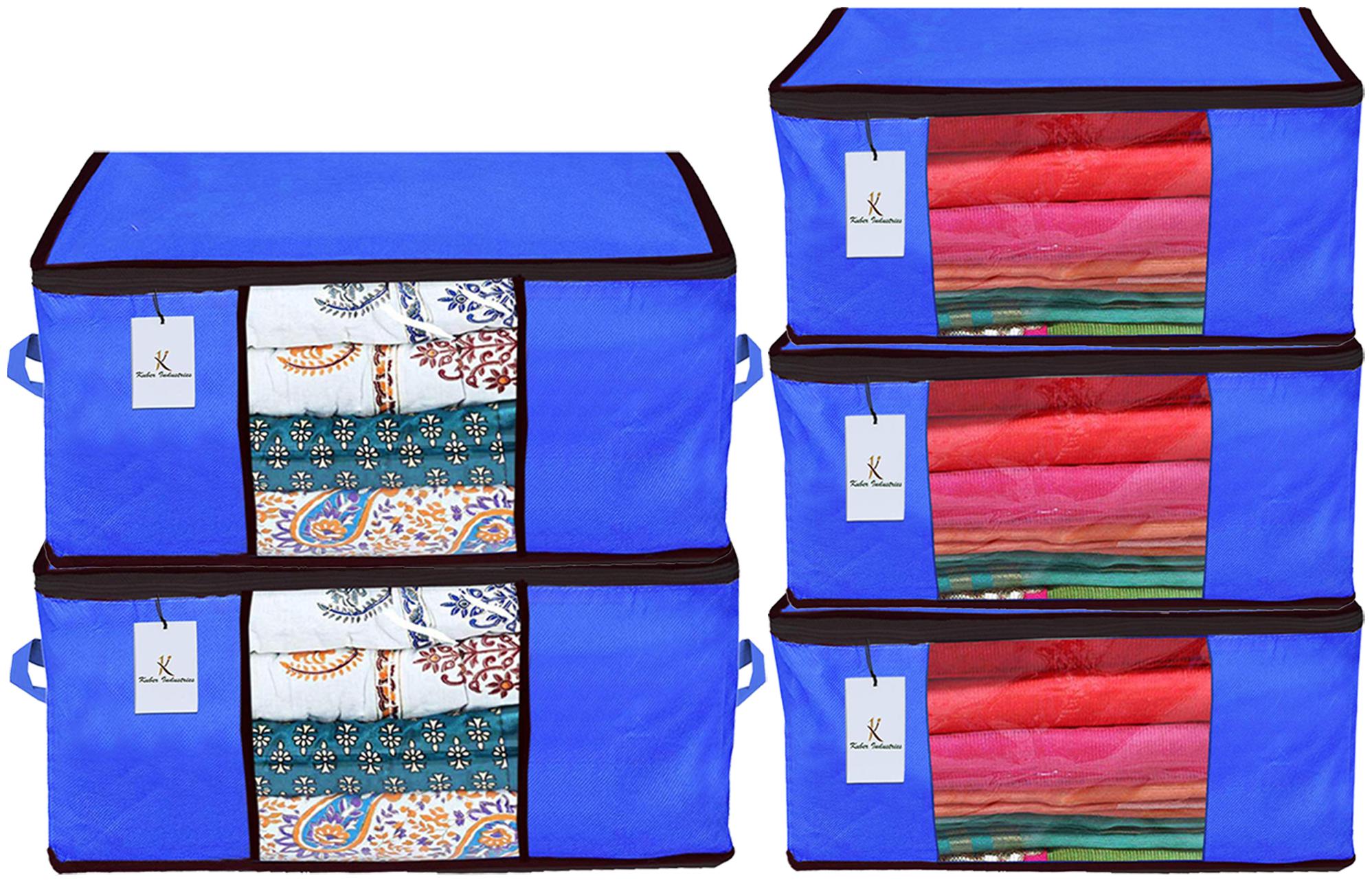 

Kuber Industries Non Woven 3 pcs Saree Cover And 2 pcs Underbed Storage Bag Cloth Organizer For Storage Blanket Cover Combo Set (Royal Blue) - CTHH17871