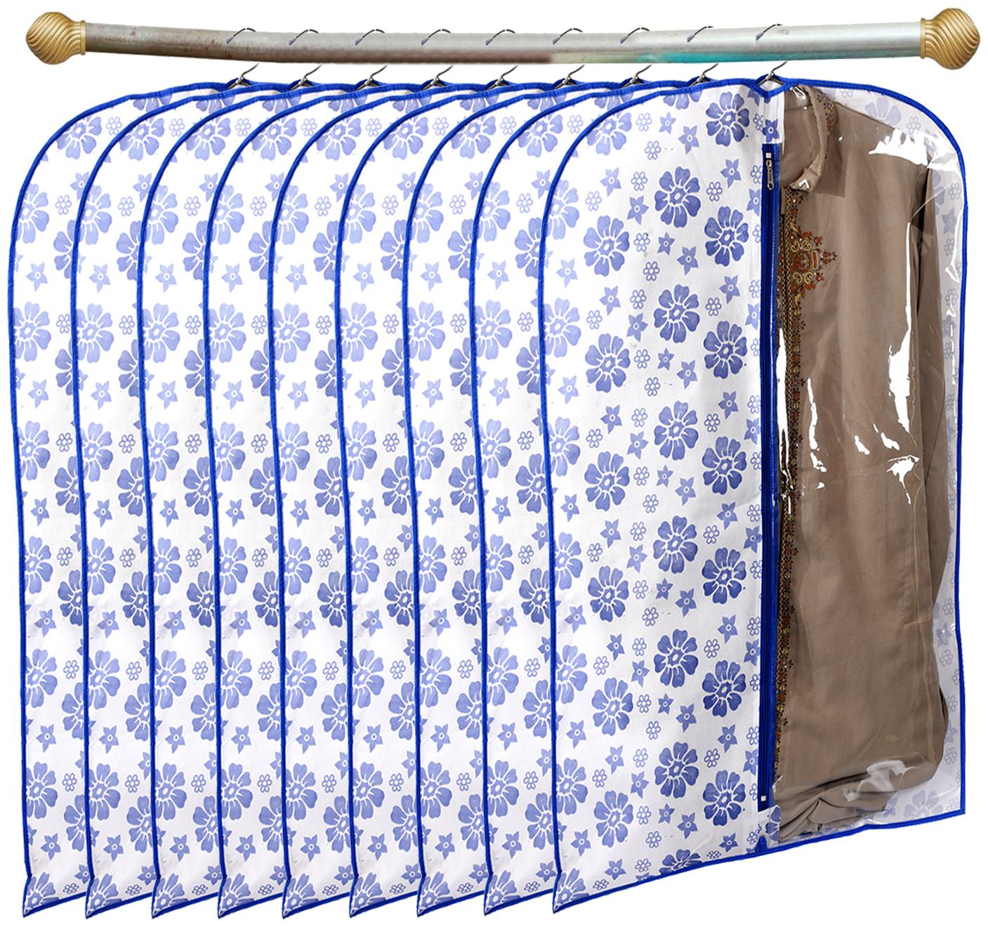

Kuber Industries Flower Printed 9 pcs Half Transparent Non Woven Men s Coat Blazer Cover (Blue) - CTHH15999