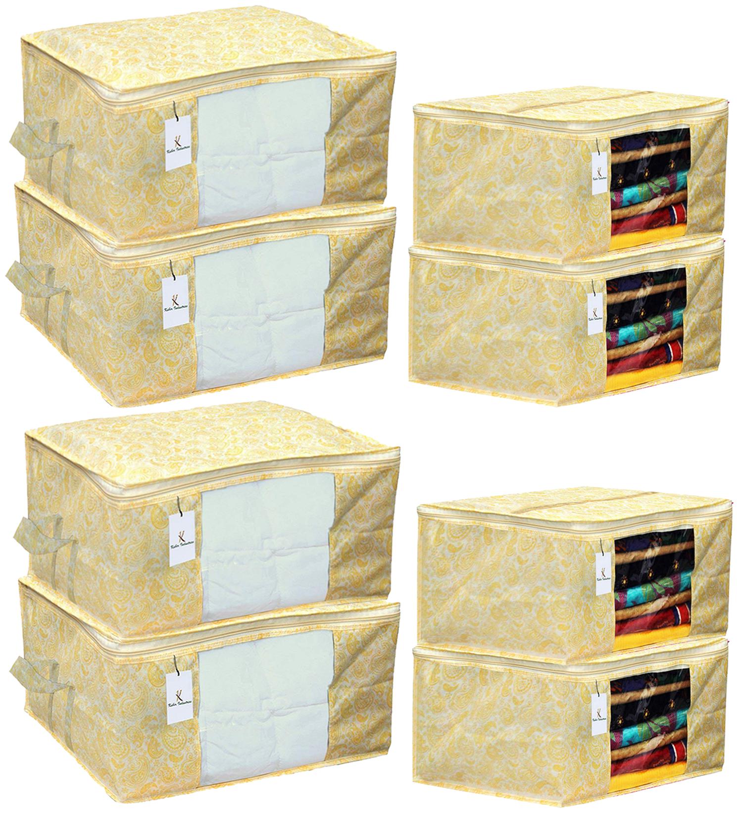 

Kuber Industries Metallic Printed Non Woven 4 pcs Saree Cover And 4 pcs Underbed Storage Bag Cloth Organizer For Storage Blanket Cover Combo Set (Gold) - CTHH17971