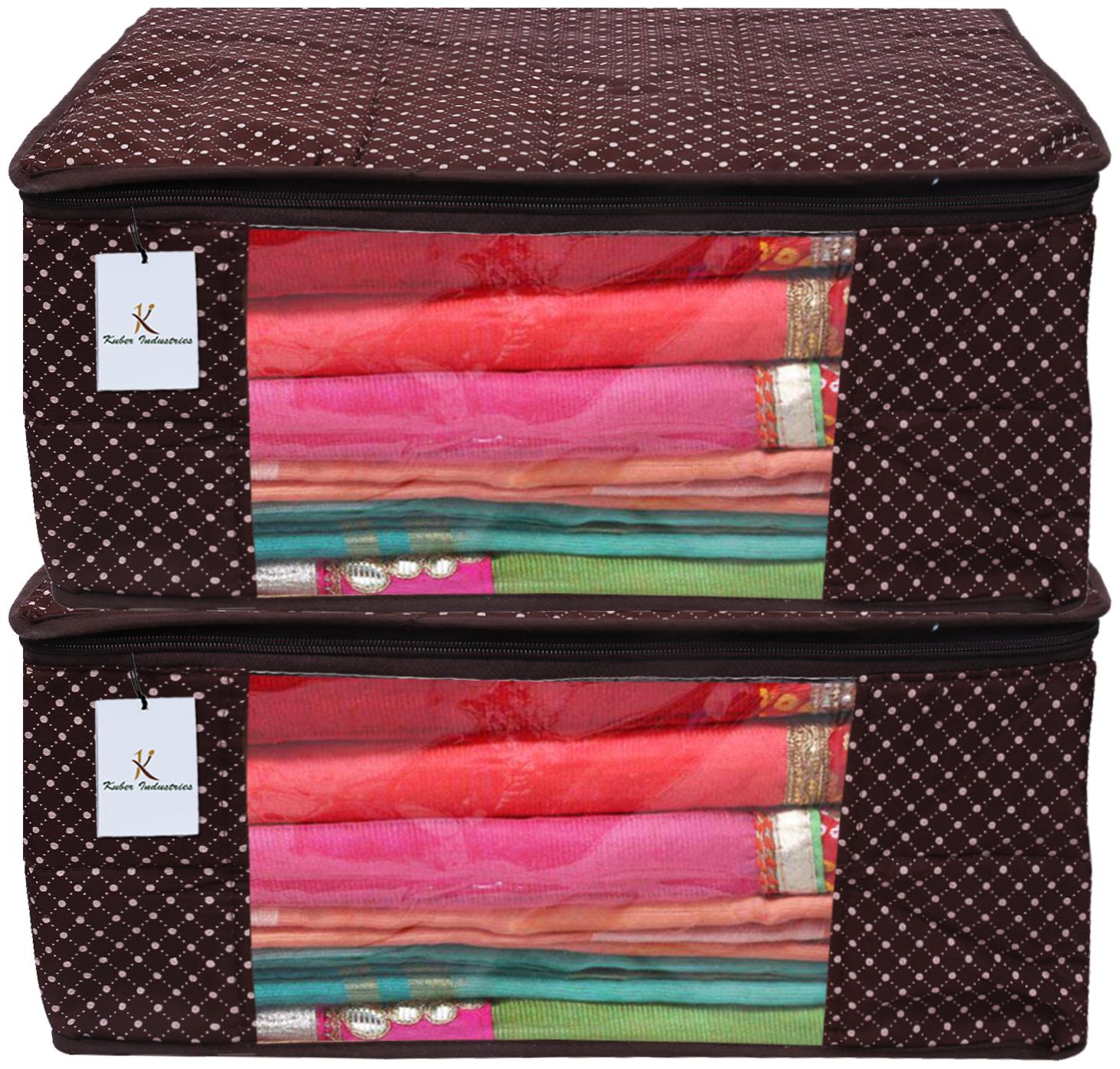 

Kuber Industries Polka Dots 2 Piece Cotton 3 Layered Quilted Saree Cover Brown- CTHH22292