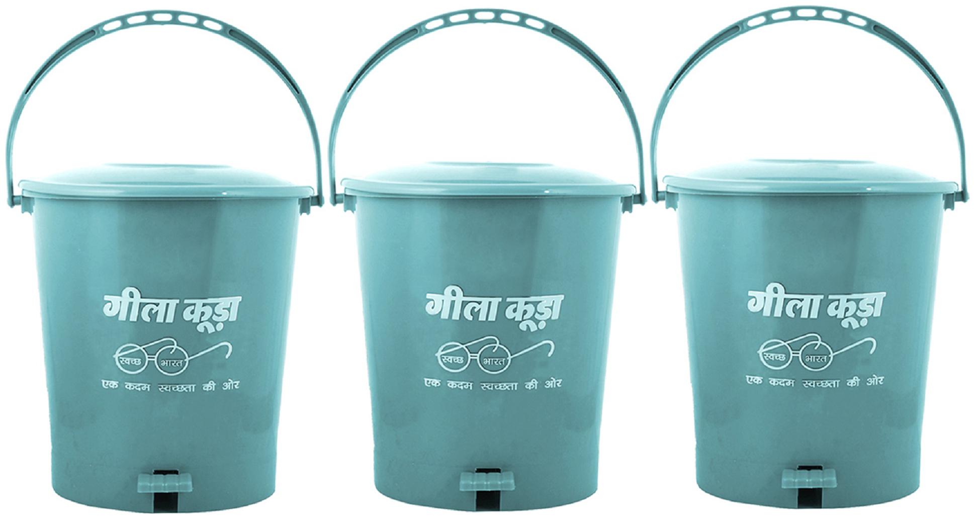 

Kuber Industries Swach Bharat 3 pcs Plastic Dustbin Garbage Bin with Handle 10 L (Green) - CTHH17459