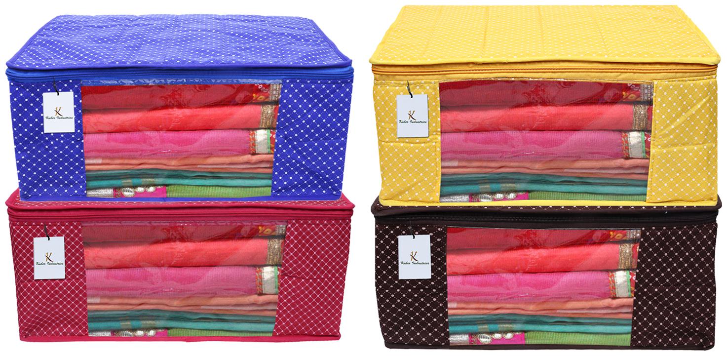 

Kuber Industries Polka Dots 4 Piece Cotton 3 Layered Quilted Saree Cover Multi Color- CTHH22345