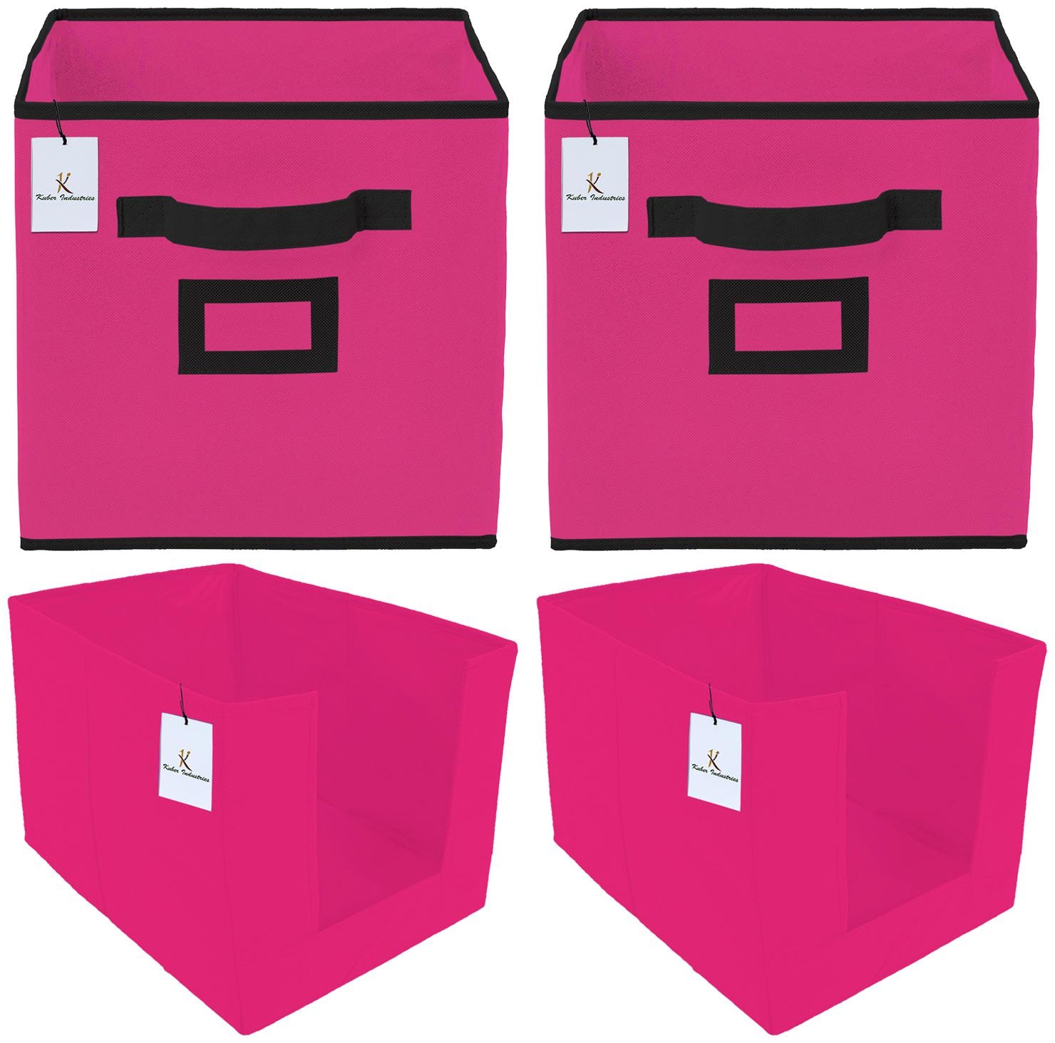 

Kuber Industries Non Woven 2 pc Shirt Stacker Wardrobe Organizer And 2 pc Large Foldable Storage Organiser Cubes Boxes (Pink) - CTHH17756