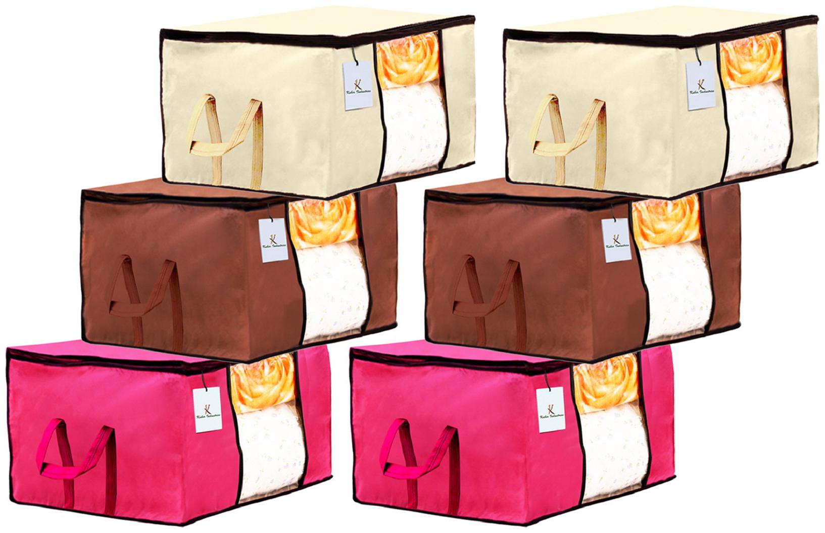 

Kuber Industries Underbed Storage Bag Storage Organiser Blanket Cover Set of 6 - Extra Large Size Ivory Pink Dark Brown CTHH14239