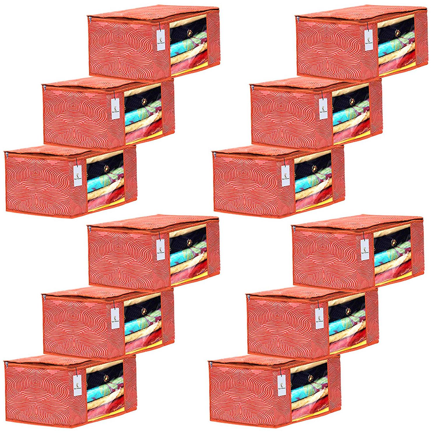

Kuber Industries Laheriya Design 12 pc Non Woven Fabric Saree Cover Set with Transparent Window Extra Large Orange- CTHH16166