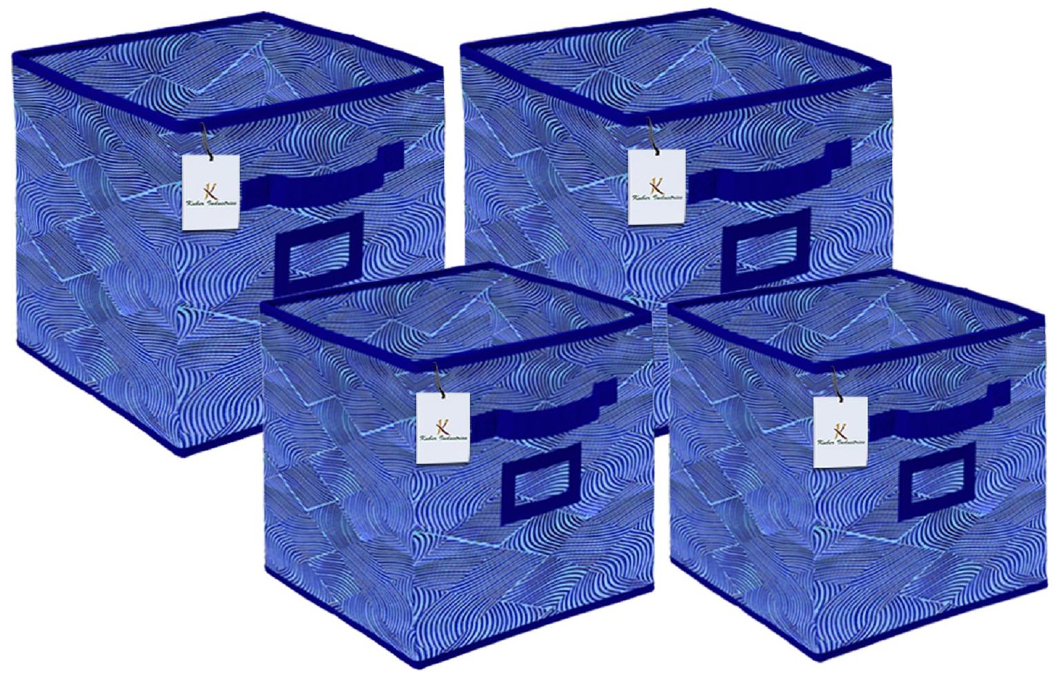 

Kuber Industries Laheriya Design Non Woven 4 pcs Small Large Foldable Storage Organiser Cubes Boxes (Blue) - CTHH17159