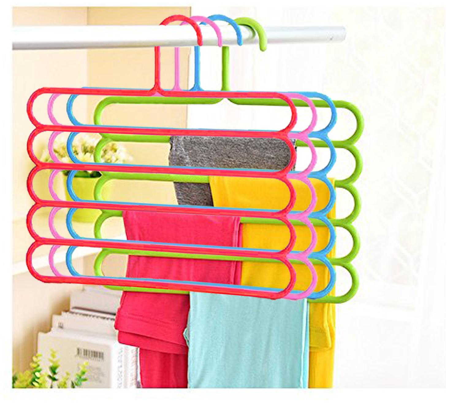 

Kuber Industries 4 pcs Multi-Purpose 5 Layer Pants Clothes Hanger Wardrobe Storage Organizer(Multi) - CTHH14052