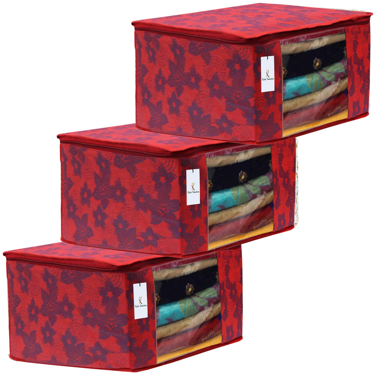 

Kuber Industries Metalic Printed 3 pc Non Woven Fabric Saree Cover Set with Transparent Window Extra Large Red- CTHH16123