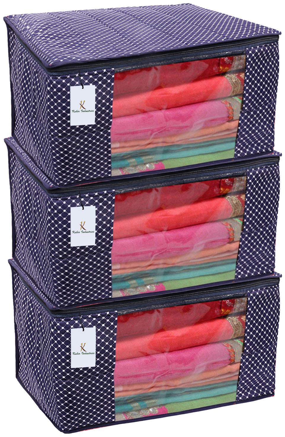 

Kuber Industries Cotton 3 Pieces Three Layer Quilted Extra Large Saree Cover (Blue)- CTHH20085