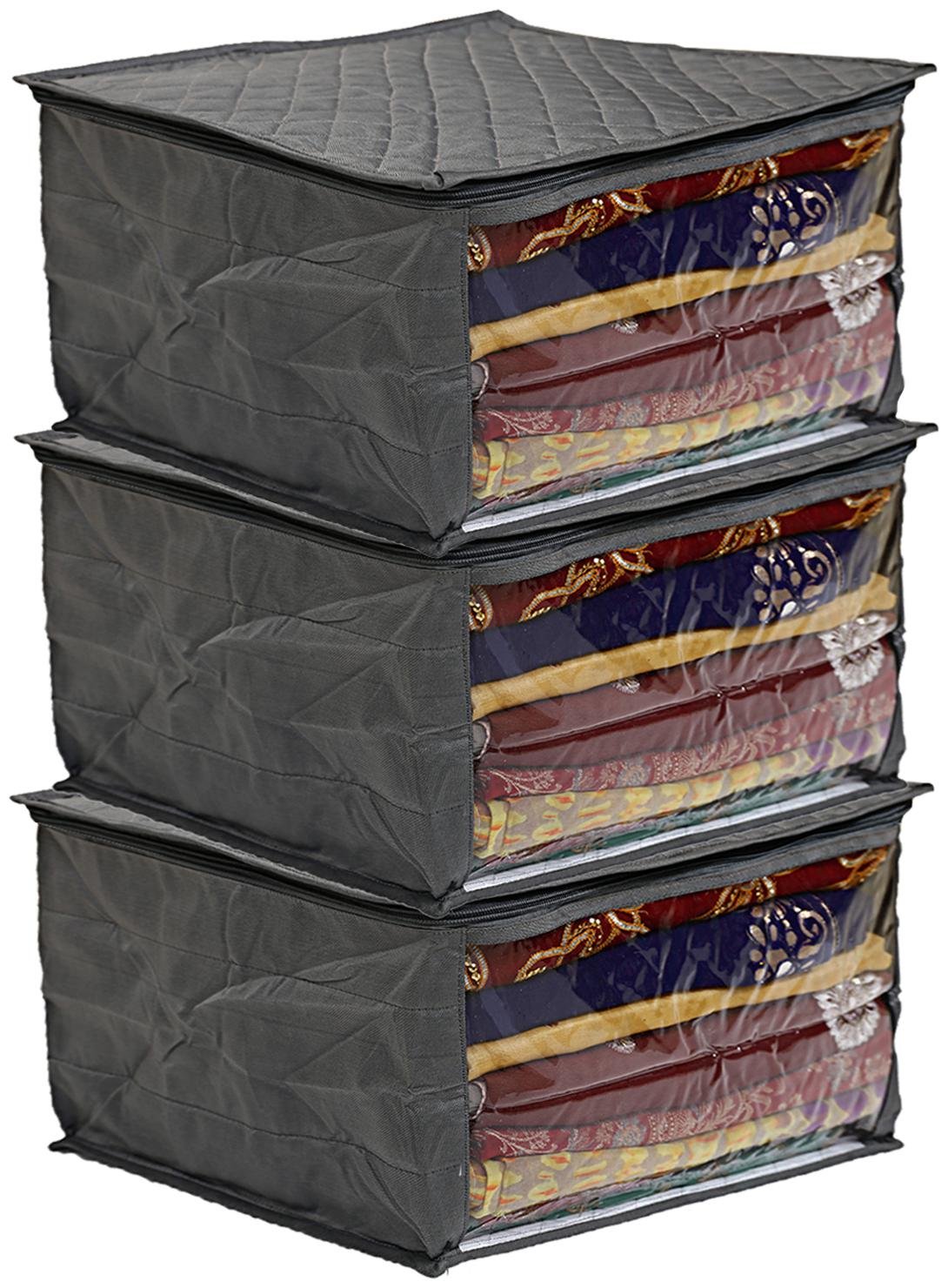 

Kuber Industries Satin 3 pc Saree Cover (Grey)- CTHH10339