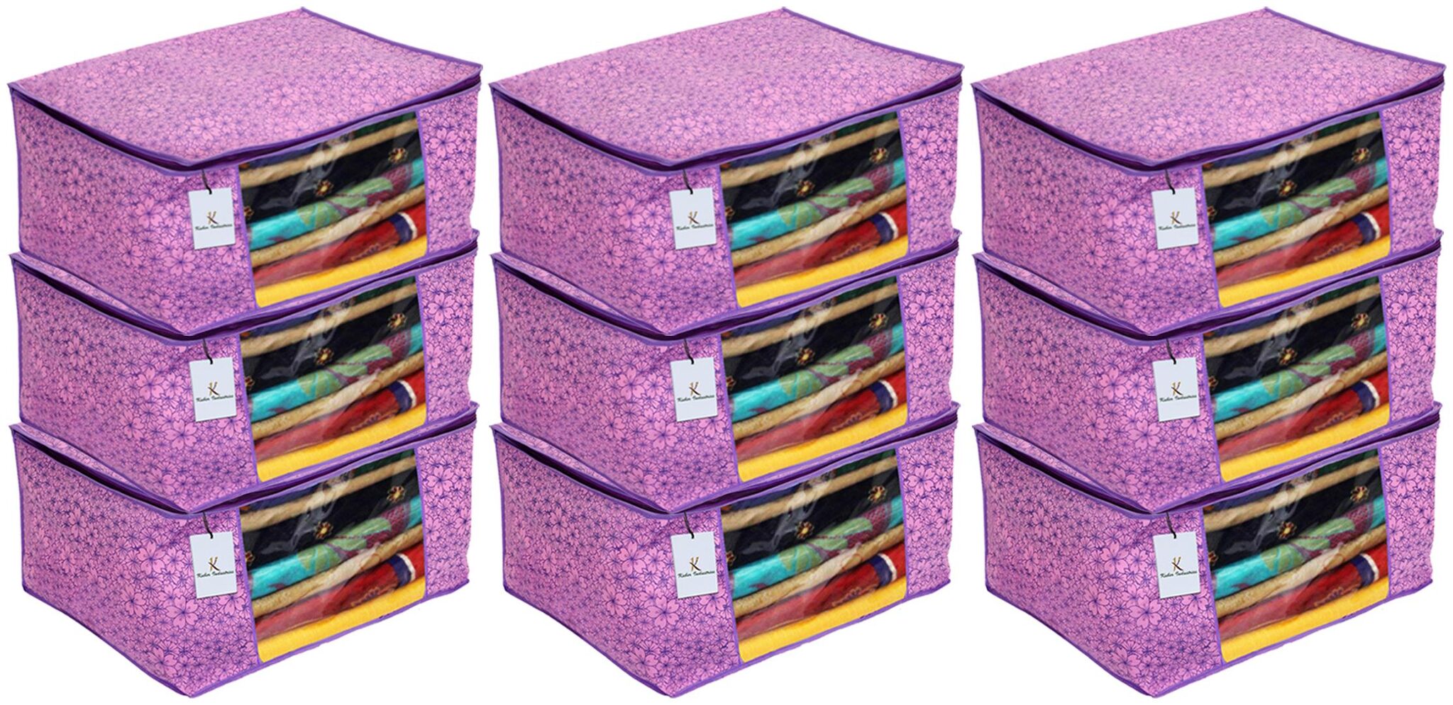 

Kuber Industries Metalic Flower Design 9 pc Non Woven Saree Cover Large(Pink Purple) - CTHH16277