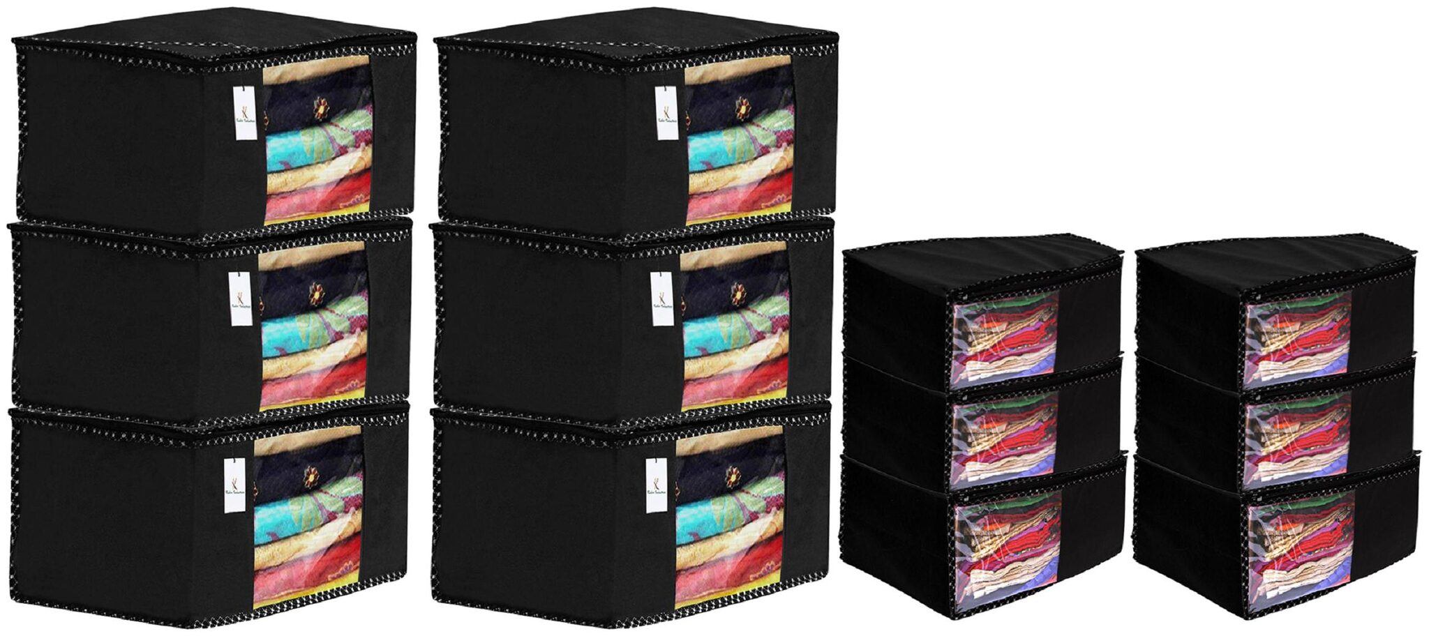 

Kuber Industries Non Woven 6 pc Saree Cover Cloth Wardrobe Organizer And 6 pcs Blouse Cover Combo Set (Black) - CTHH17777